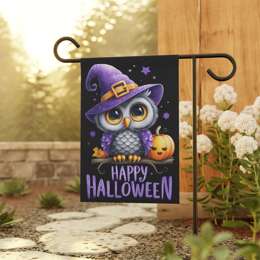 Halloween Garden Banner, Cute Owl with Pumpkin Decoration, Seasonal Home Decor for Fall, Outdoor Halloween Flag, Festive Yard Sign Printify