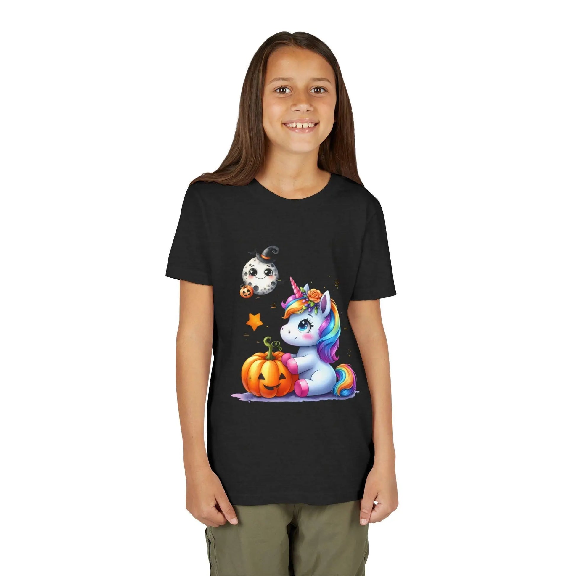 Unicorn Halloween Tee: Girls' Short Sleeve Cotton Shirt Rainbow Chaos Art Studio