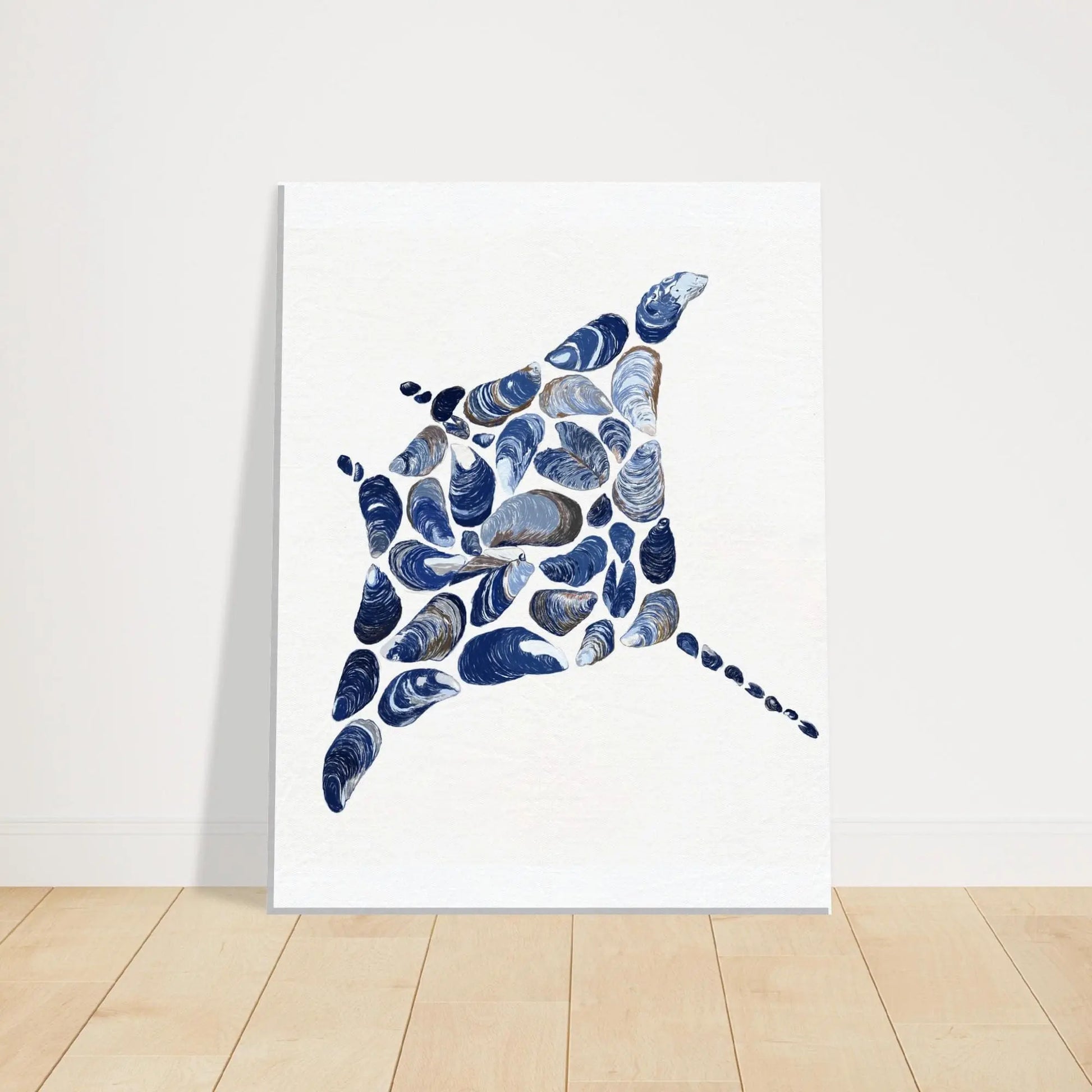 Watercolor Stingray Canvas Print: Mollusk Shells, Enhanced Texture Rainbow Chaos Art Studio