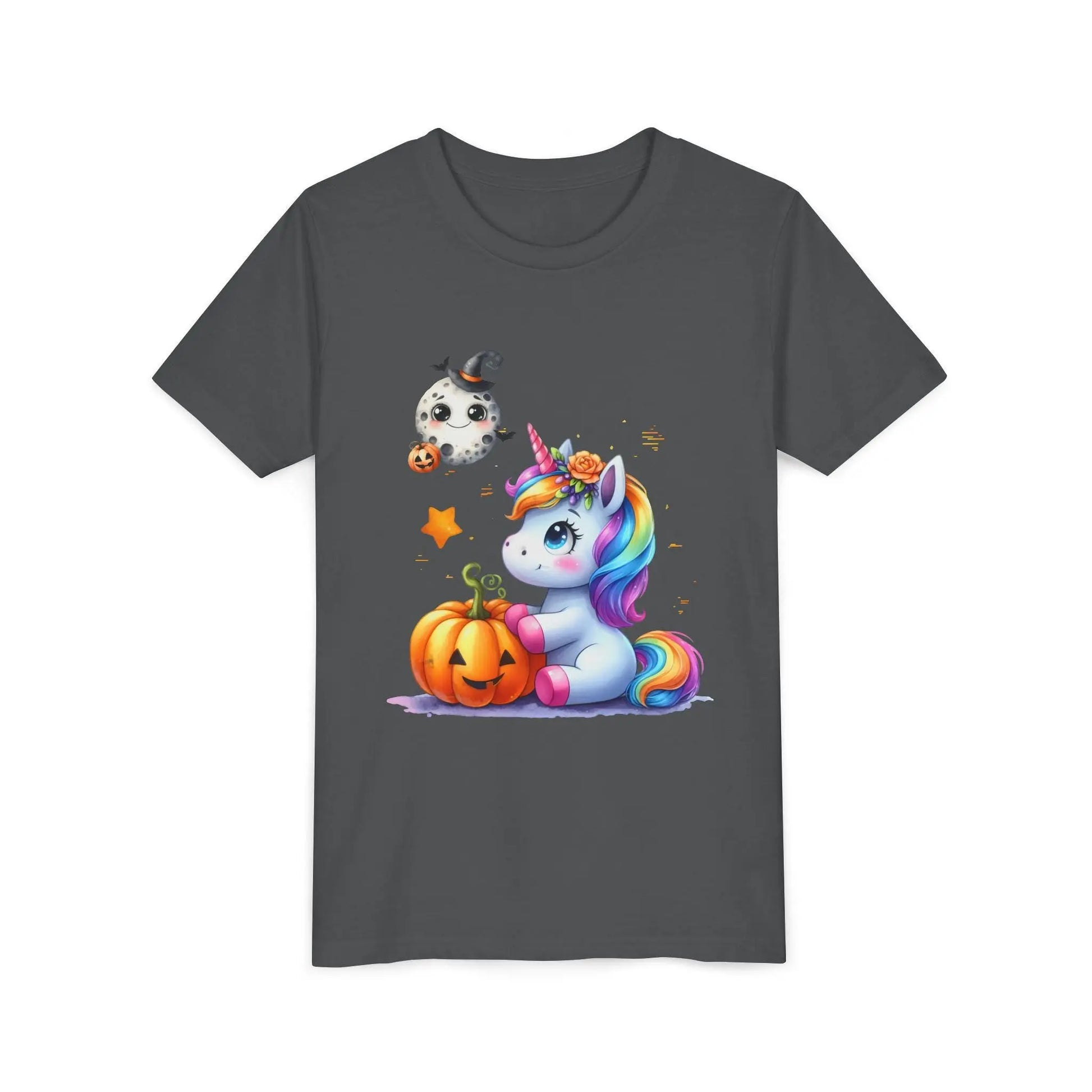 Unicorn Halloween Tee: Girls' Short Sleeve Cotton Shirt Rainbow Chaos Art Studio