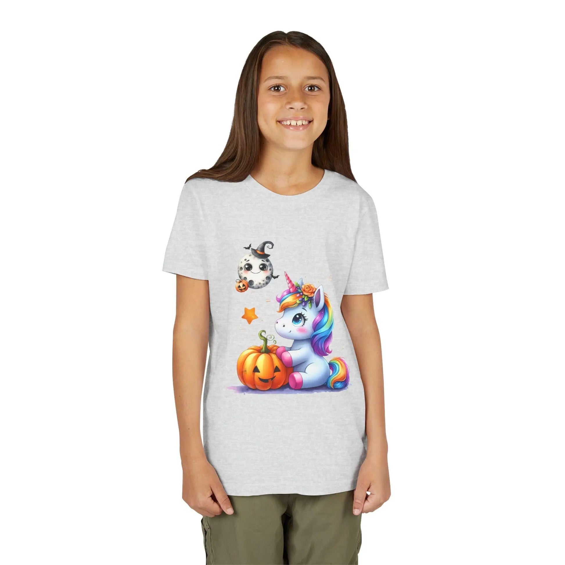 Unicorn Halloween Tee: Girls' Short Sleeve Cotton Shirt Rainbow Chaos Art Studio