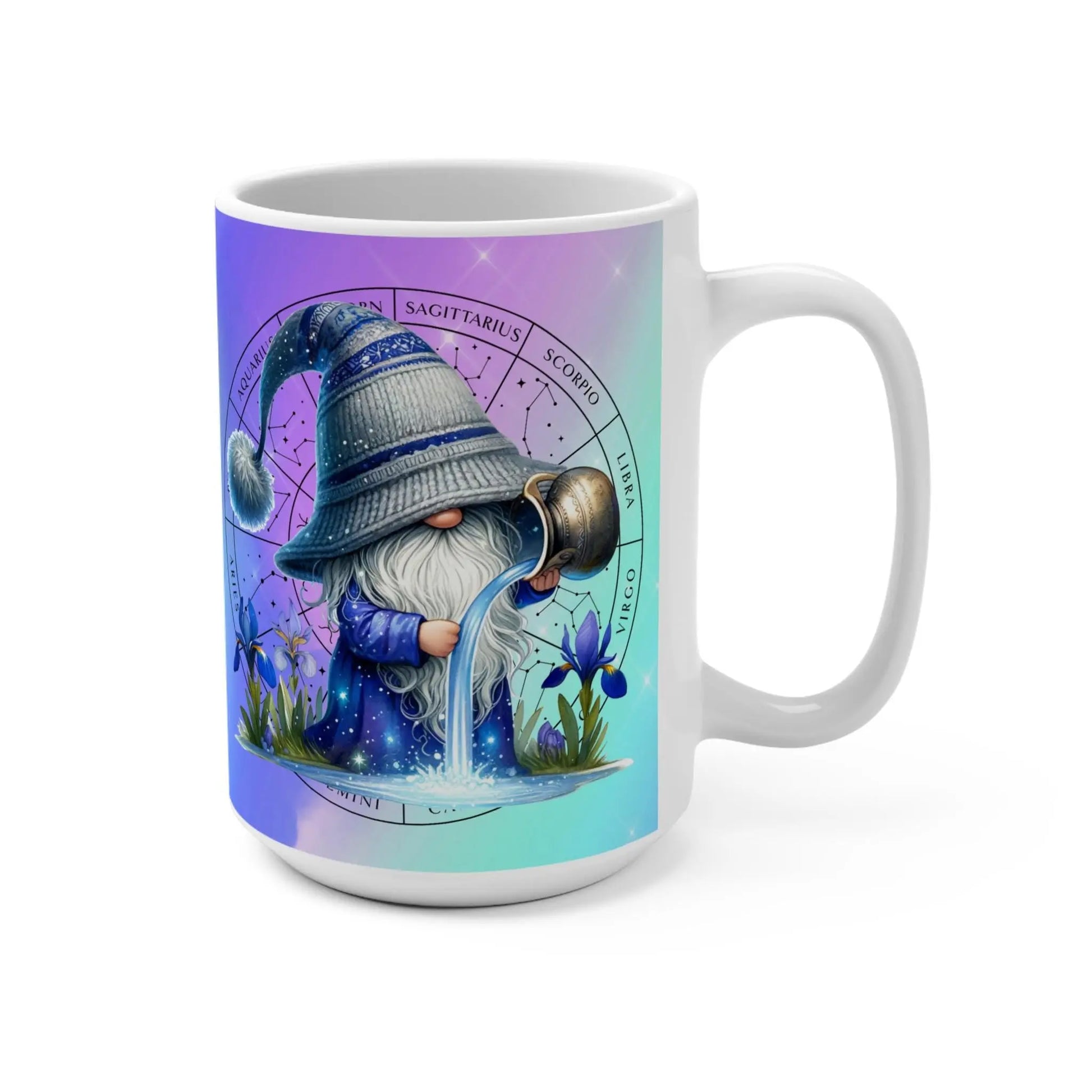 AQUARIUS - Zodiac Gnome Mug, Aquarius Coffee Cup, Birthday Gift, Cute Ceramic Drinkware, Astrology Tea Mug, Large 15oz Cup Rainbow Chaos Art Studio
