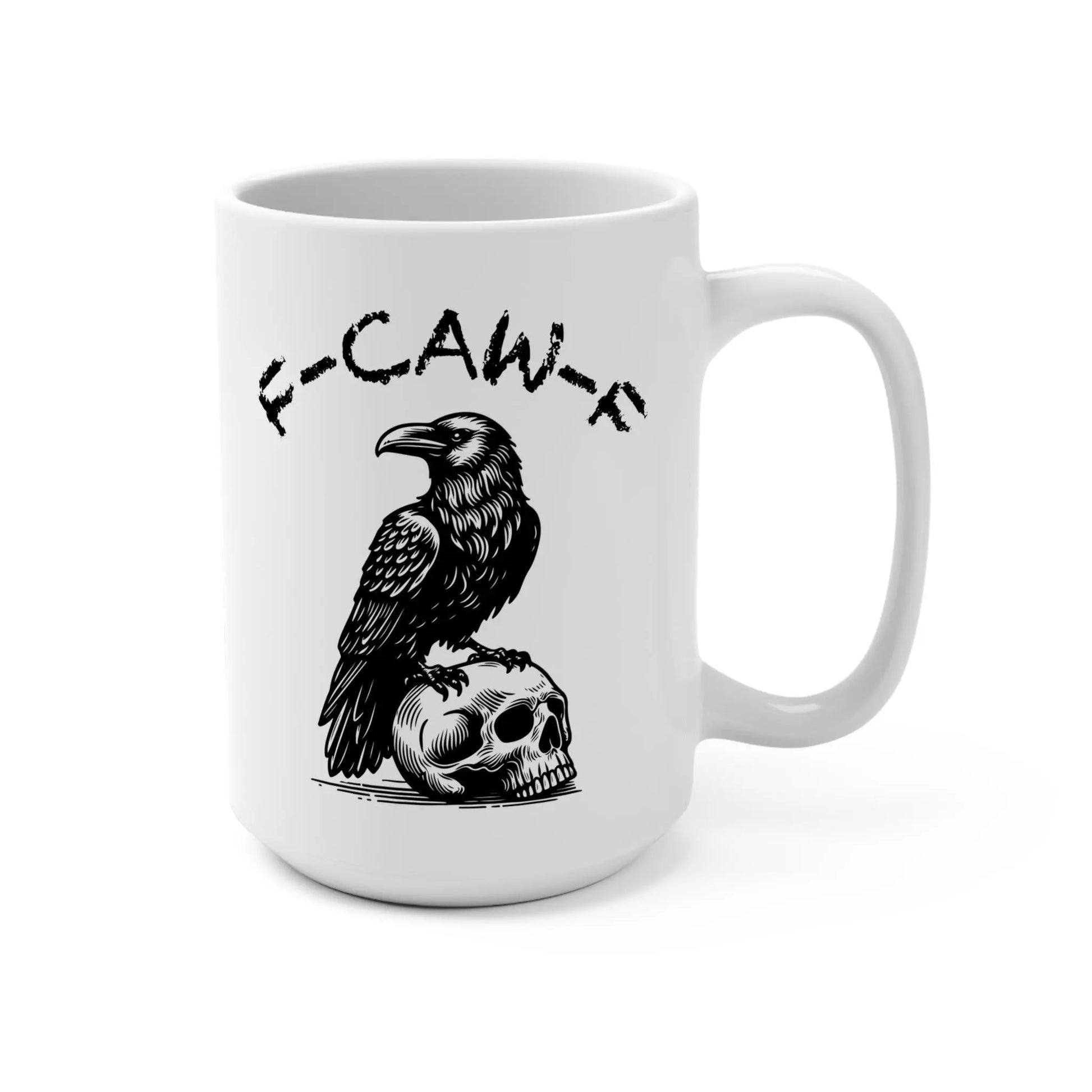 Gothic Raven Skull Coffee Mug: Spooky Halloween Decor, Bird Lover Gift Rainbow Chaos Art Studio