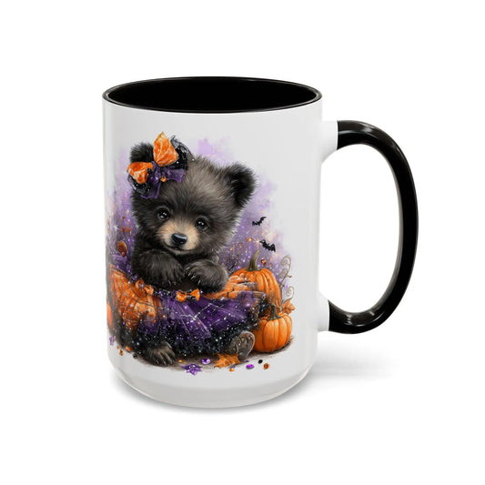 Adorable Halloween Bear Mug, Cute Pumpkin Coffee Cup, Colorful Ceramic Mug, Fall Decor, Gift for Pet Lovers, 11oz and 15oz Rainbow Chaos Art Studio