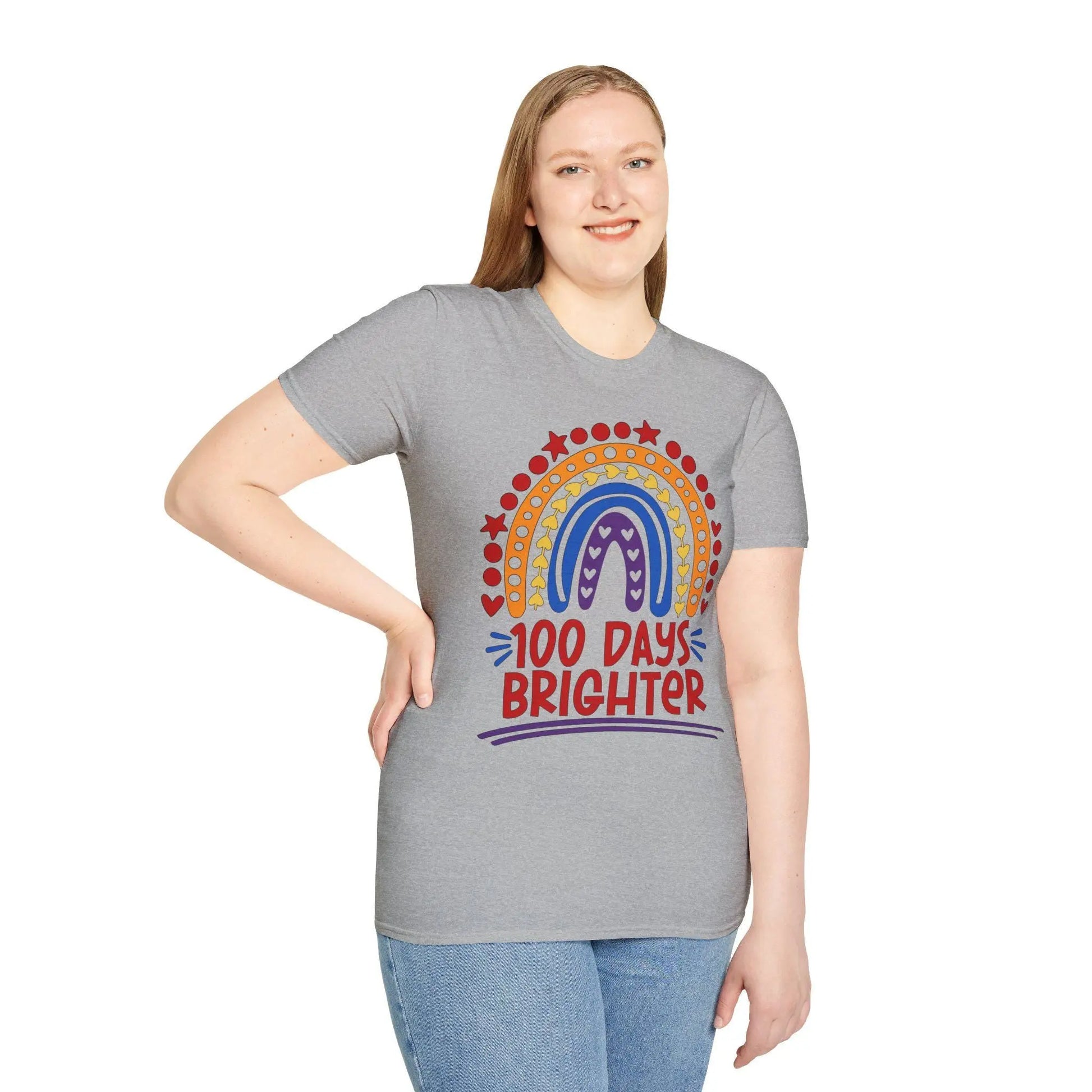 Rainbow Teacher T-Shirt: 100 Days Brighter, Back to School Unisex Tee Rainbow Chaos Art Studio