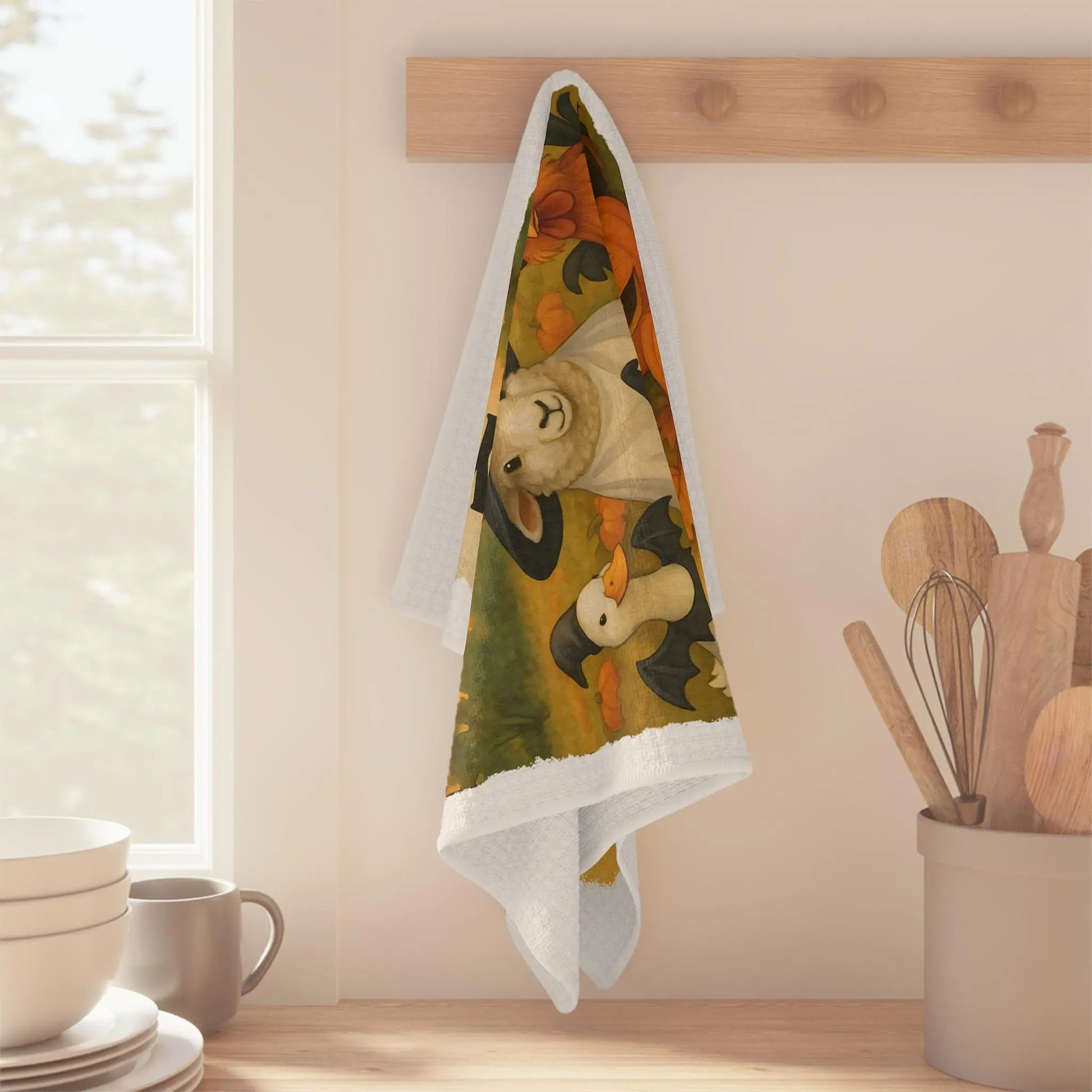 Halloween Tea Towel: Festive Pumpkin Patch Microfiber Kitchen Decor Rainbow Chaos Art Studio