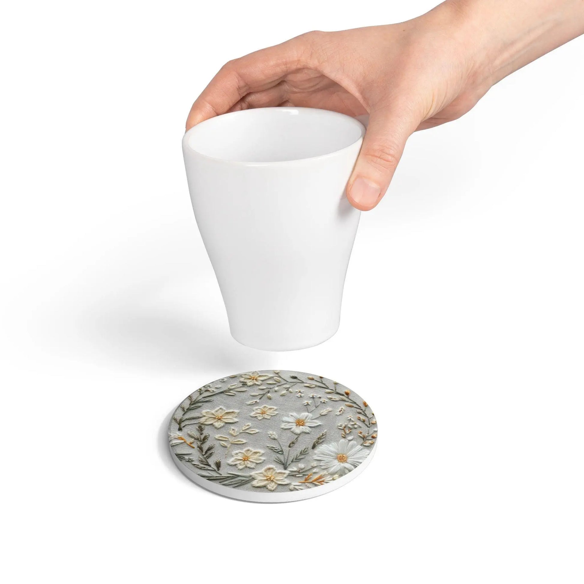 Floral Ceramic Coaster Set: Boho Drink Coasters with Cork Back Rainbow Chaos Art Studio