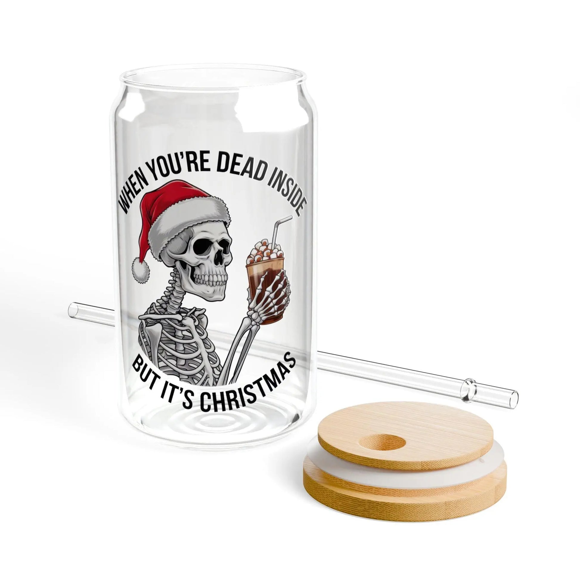 Christmas Sipper Glass: 16oz Tempered Glass Water Bottle with Straw Rainbow Chaos Art Studio