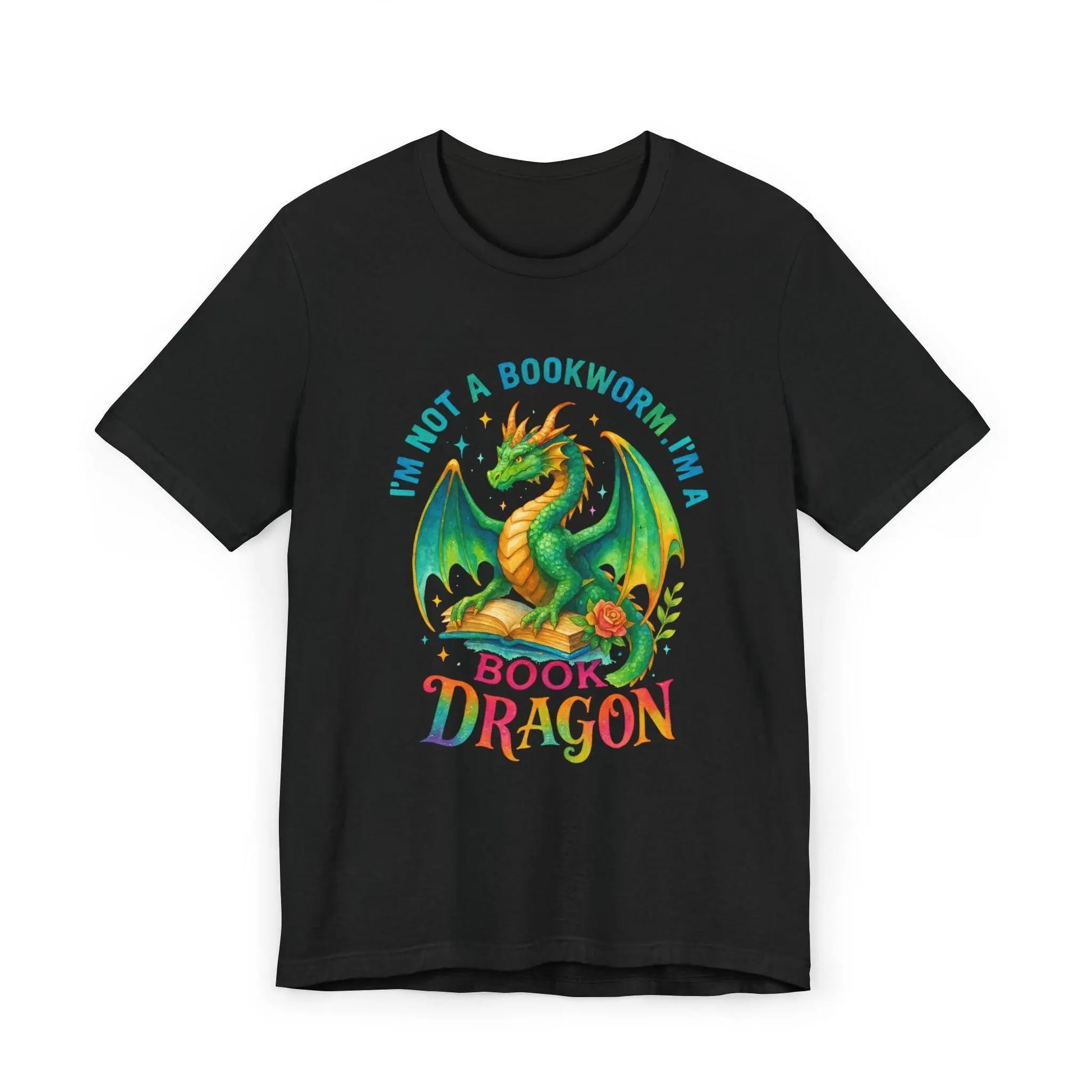 Book Dragon Graphic Tee: Literary Humor Shirt for Book Lovers Rainbow Chaos Art Studio
