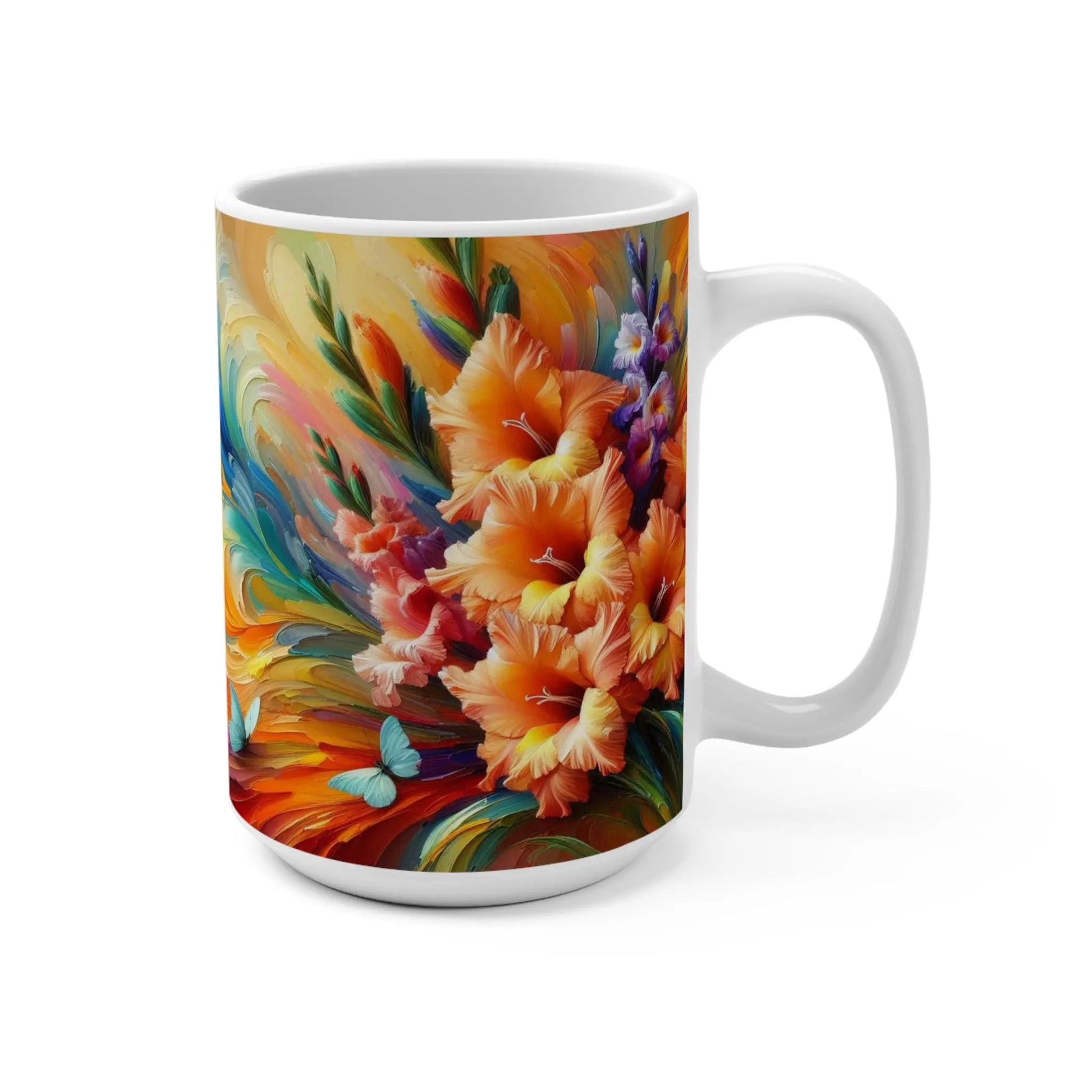 Tropical Floral Coffee Mug: Vibrant Ceramic Flower Art Drinkware Rainbow Chaos Art Studio