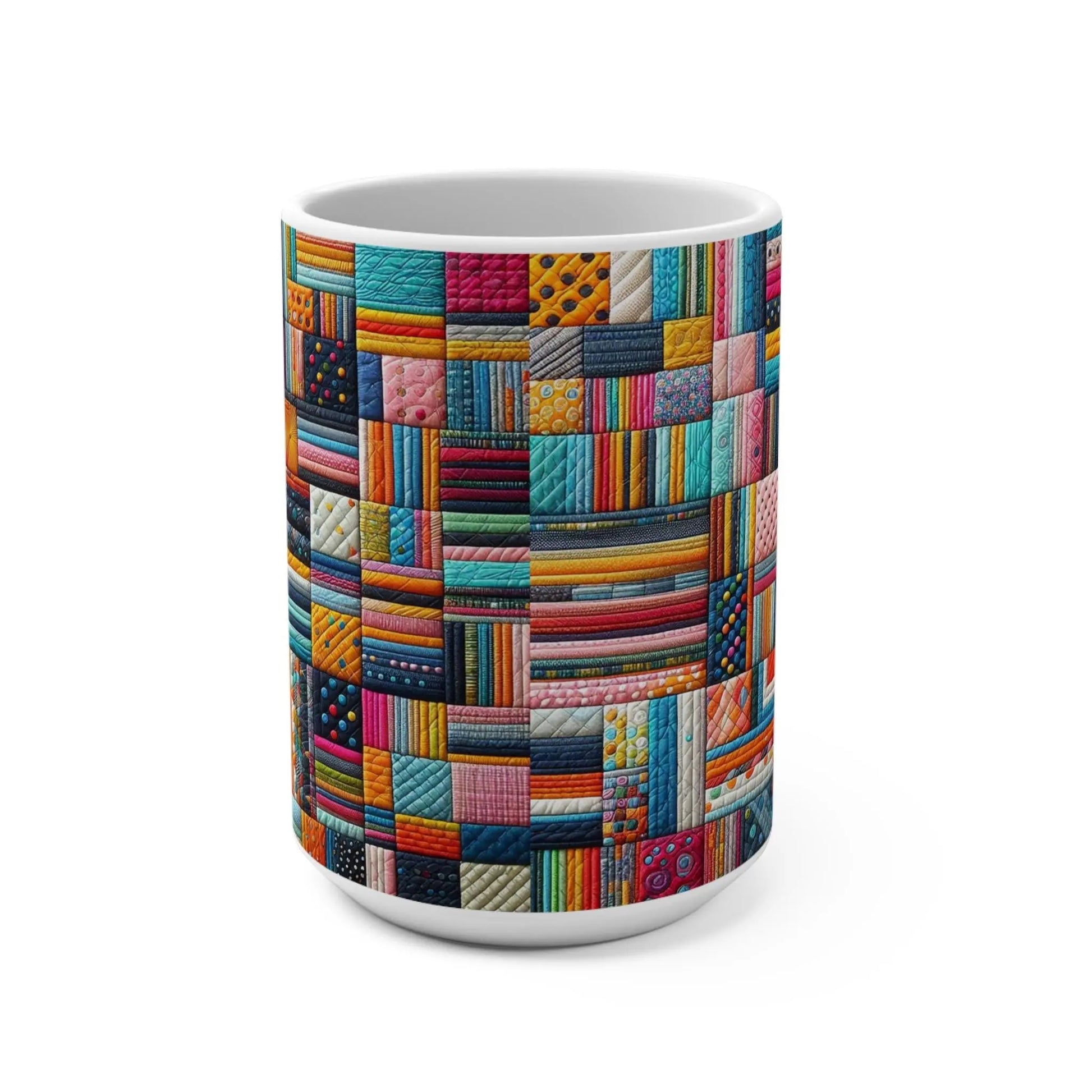 Colorful Patchwork Ceramic Mug: Fun Coffee Cup, Craft Lover Gift Rainbow Chaos Art Studio