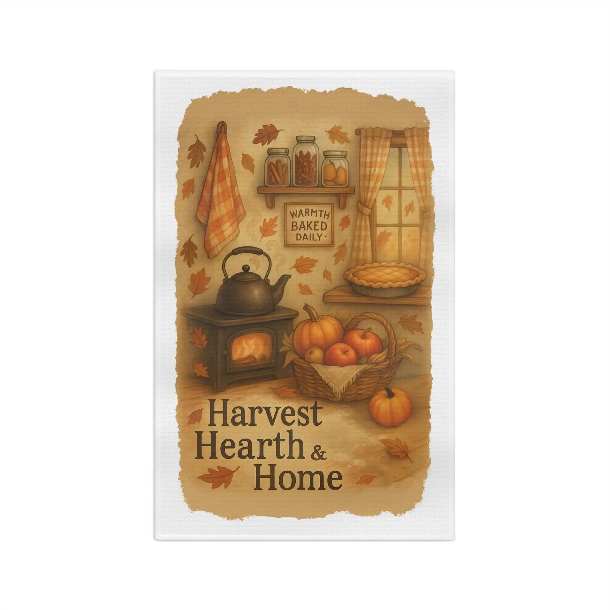 Harvest Hearth Microfiber Tea Towel: Rustic Fall Kitchen Decor Rainbow Chaos Art Studio