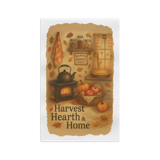 Harvest Hearth Microfiber Tea Towel: Rustic Fall Kitchen Decor Rainbow Chaos Art Studio