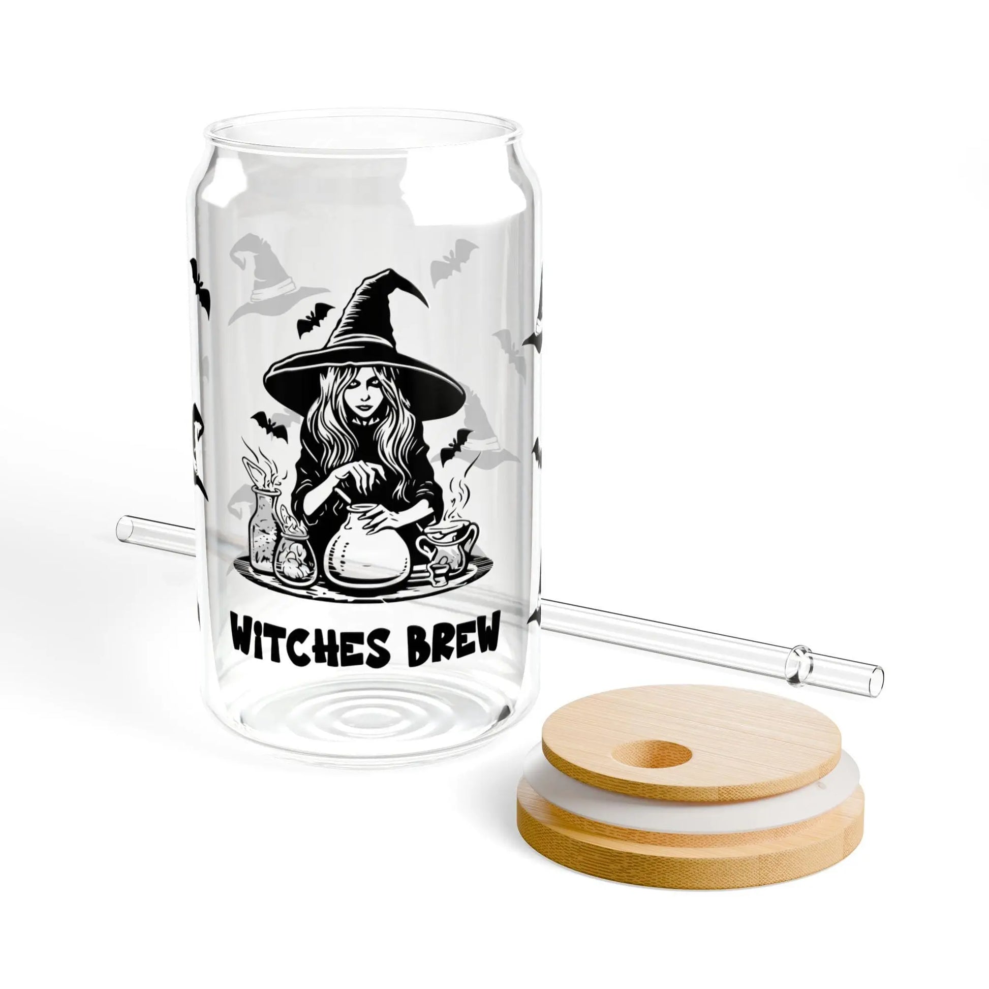 Witches Brew Sipper Glass: 16oz Halloween Drinkware with Tritan Straw Rainbow Chaos Art Studio