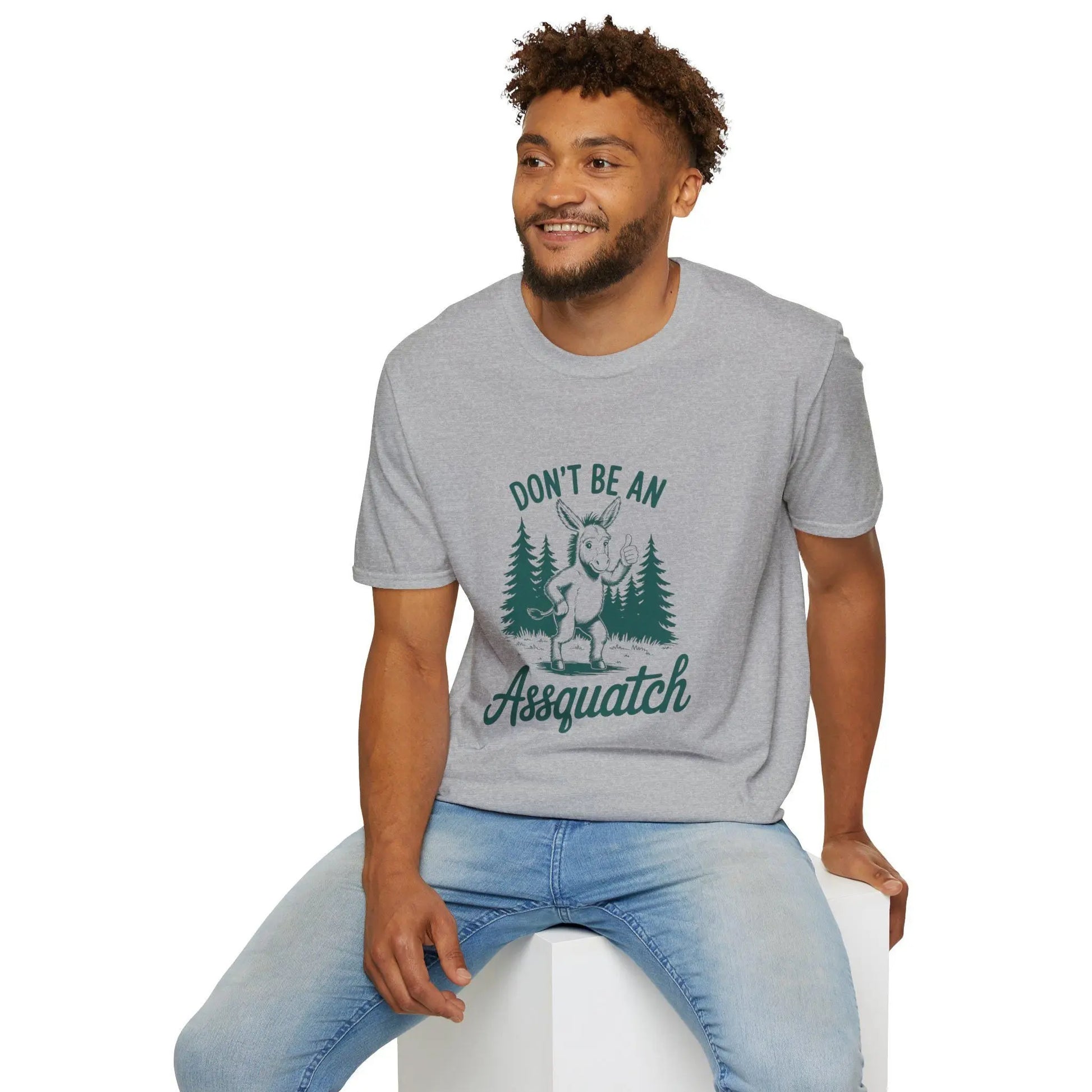 Funny "Don't Be An Assquatch" T-Shirt: Nature Lover Unisex Tee Rainbow Chaos Art Studio