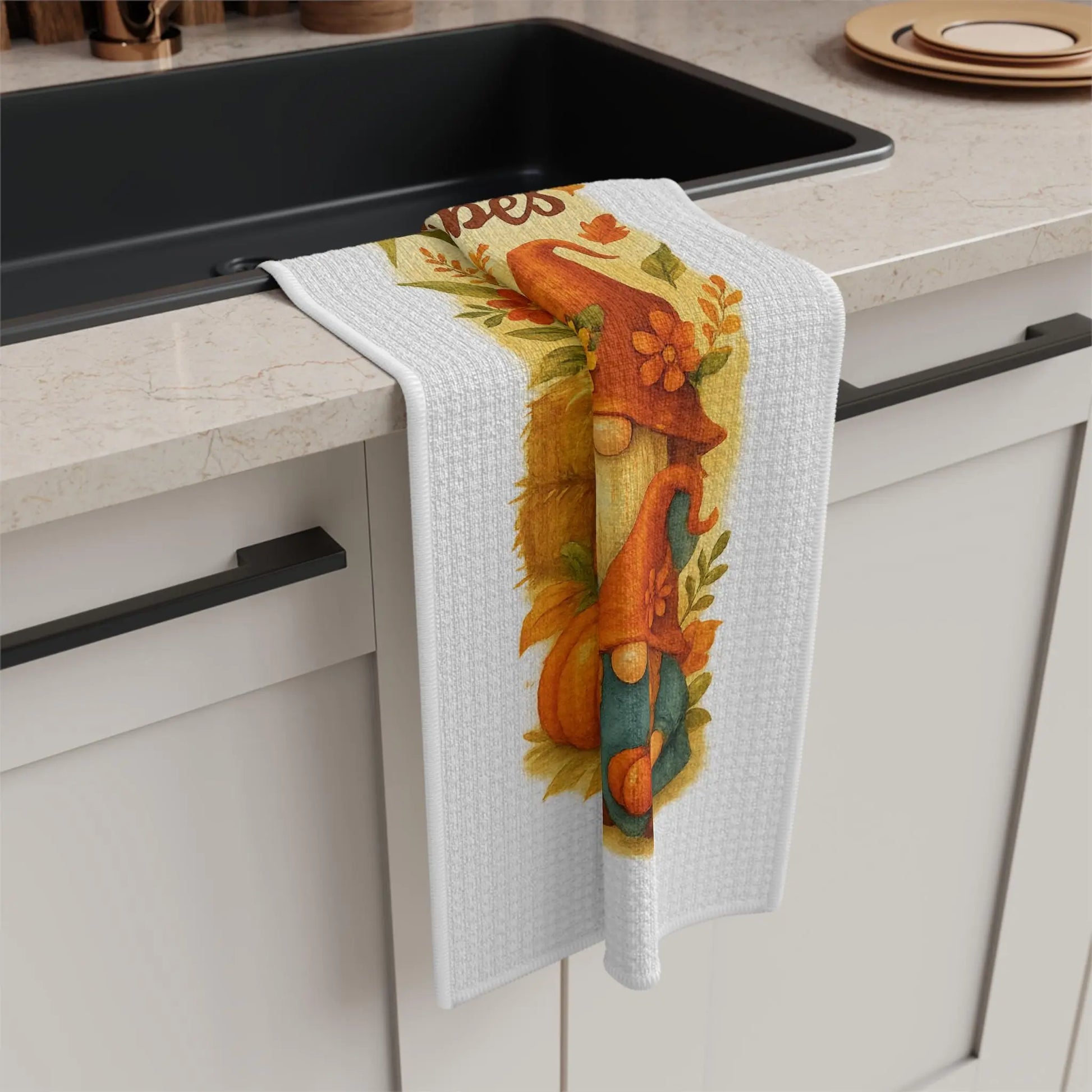 Autumn Gnome Tea Towel: Microfiber Fall Kitchen Decor Rainbow Chaos Art Studio