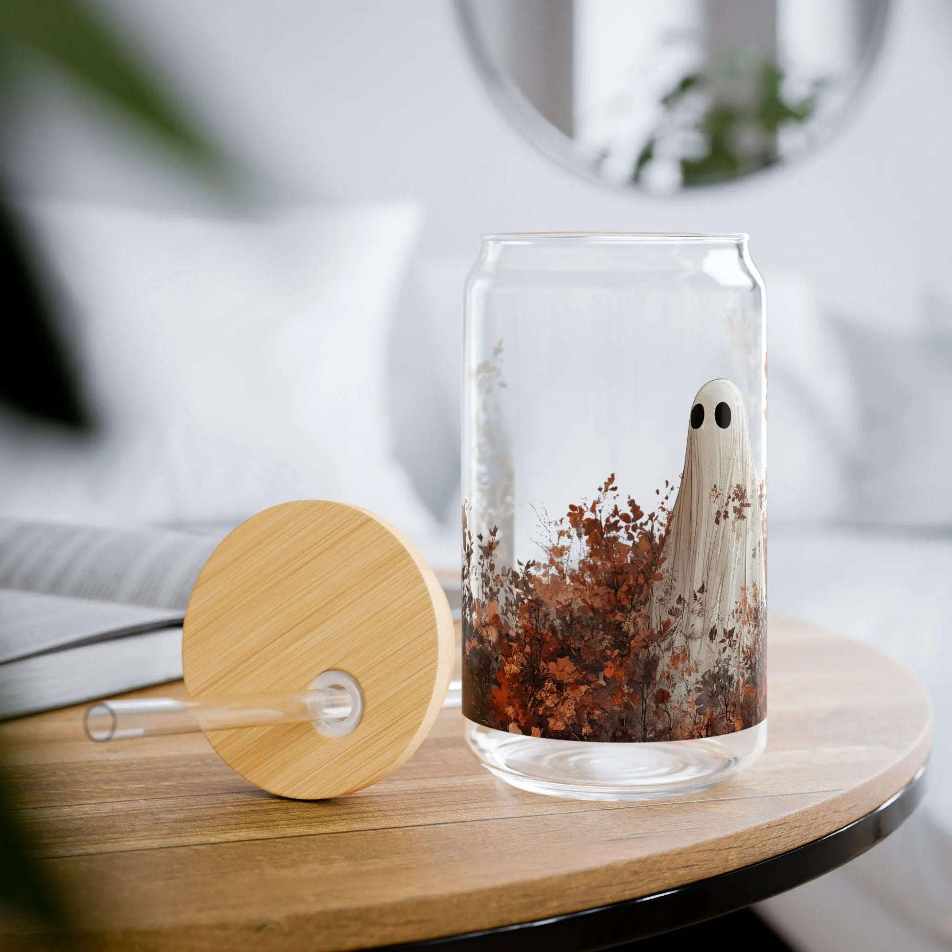 Ghost Sipper Glass: Halloween Drinkware with Straw - 16oz Rainbow Chaos Art Studio