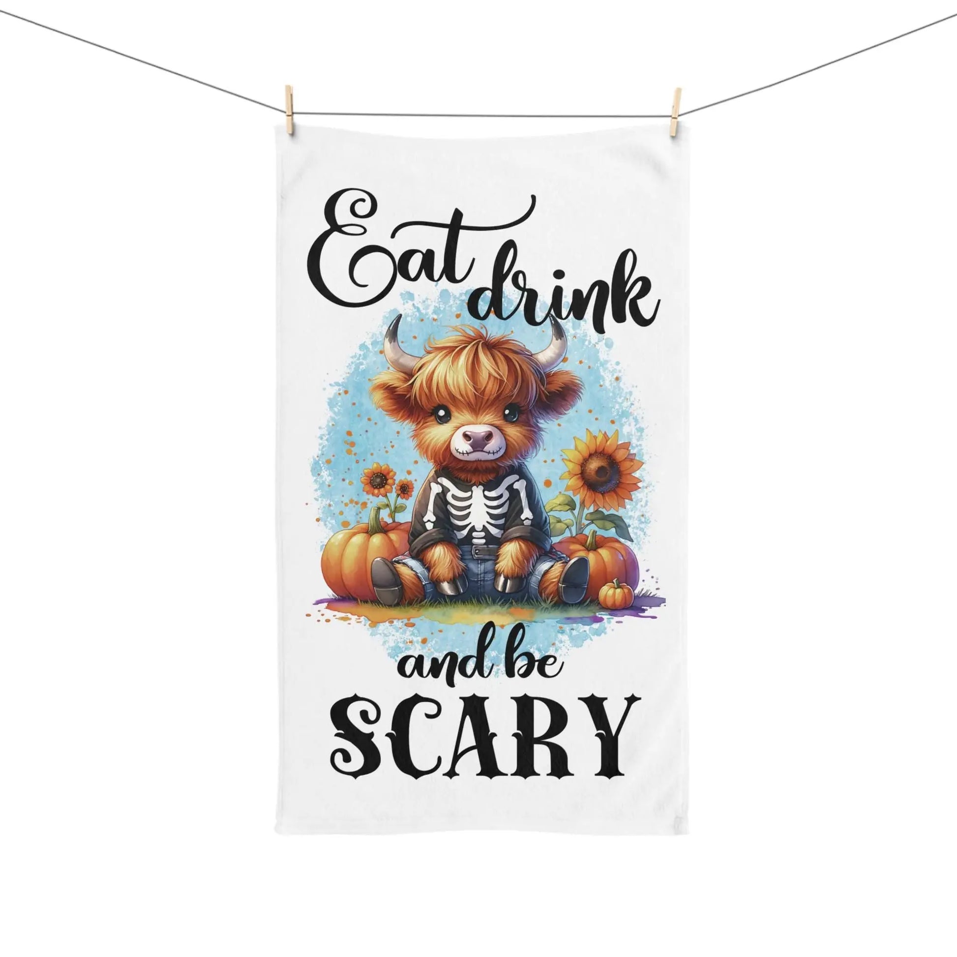 Spooky Farmhouse Halloween Hand Towel: Rustic Cow Decor Rainbow Chaos Art Studio
