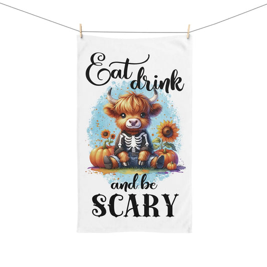 Spooky Farmhouse Halloween Hand Towel: Rustic Cow Decor Rainbow Chaos Art Studio