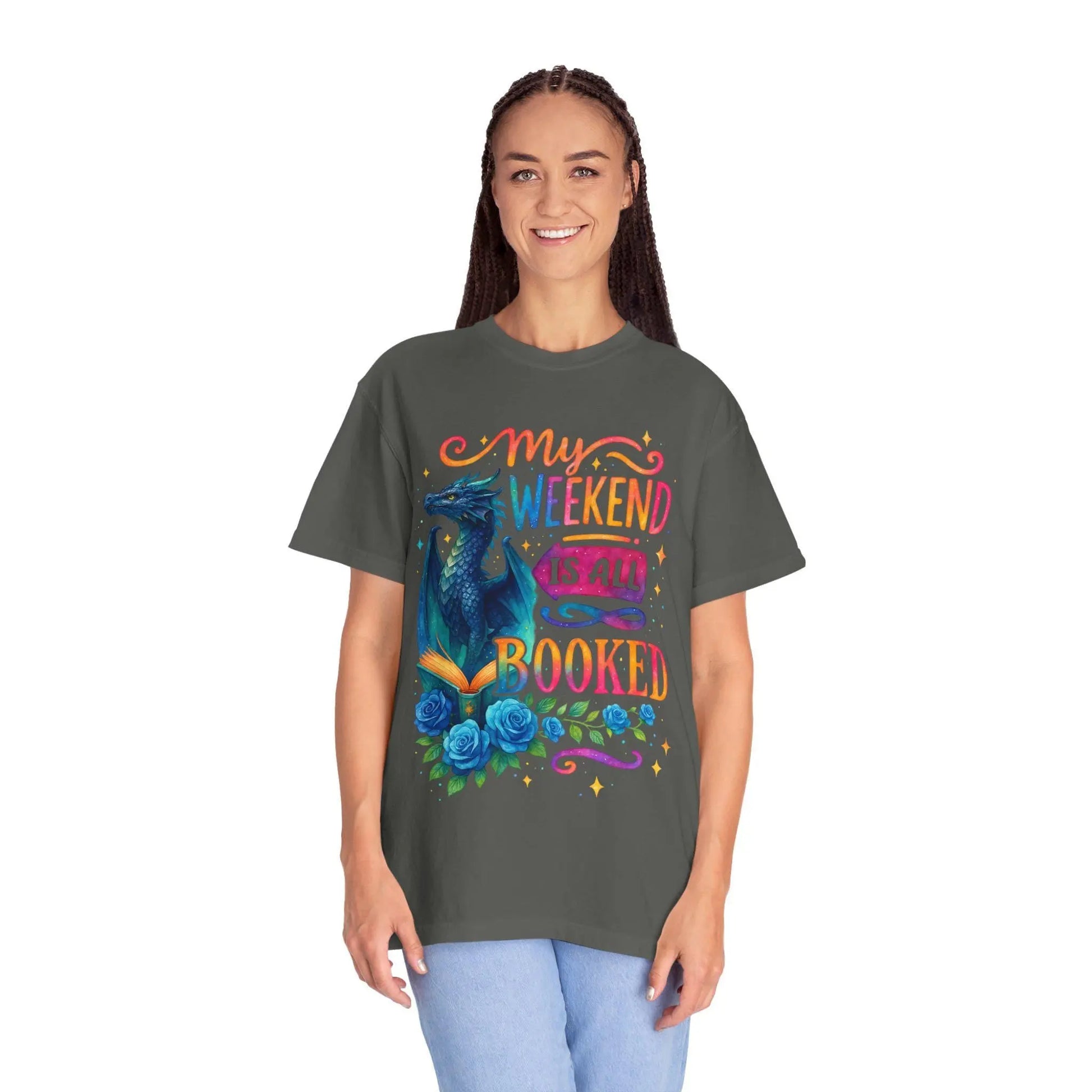 Dragon T-Shirt: Book Lover Gift - Fantasy Weekend Vibes Rainbow Chaos Art Studio