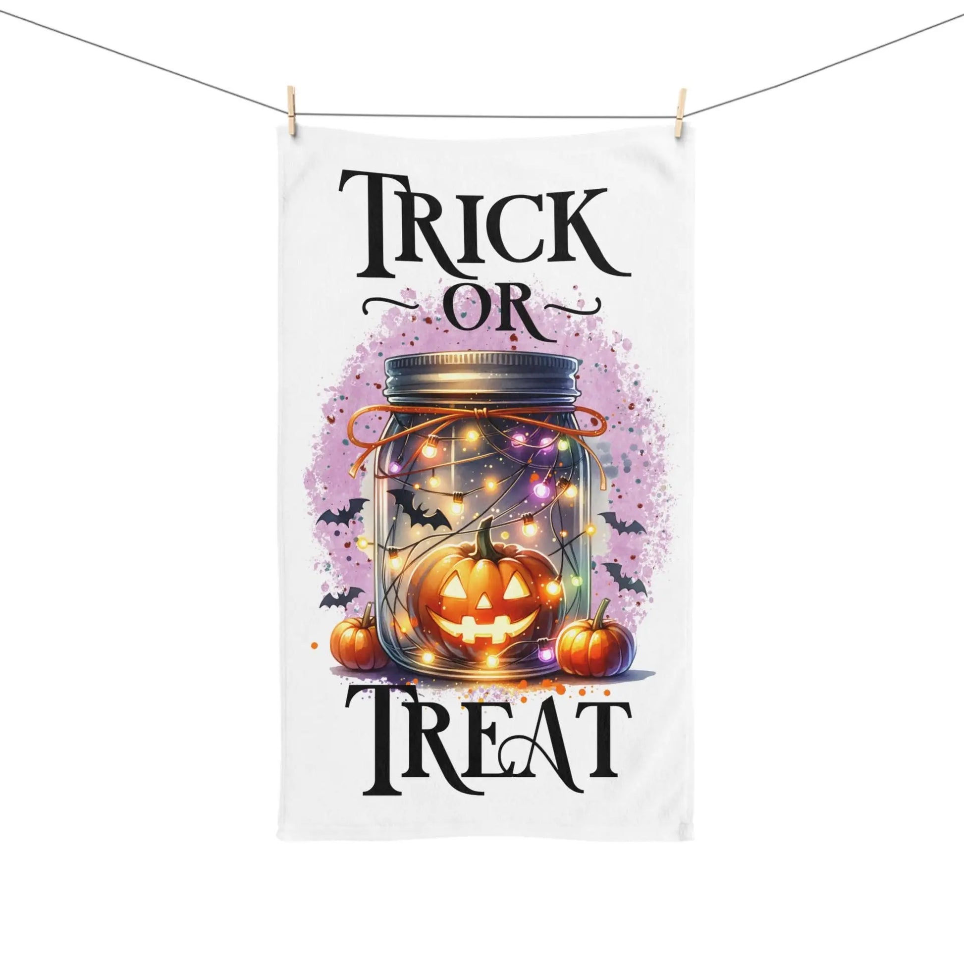 Halloween Hand Towel: Spooky Jack-o'-Lantern Kitchen Decor Rainbow Chaos Art Studio