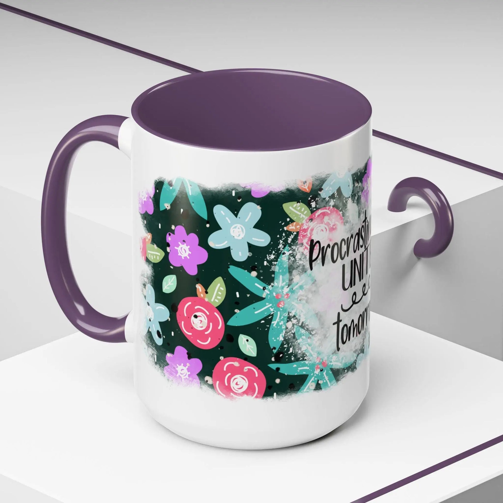 Funny Procrastinators Unite Coffee Mug: Quirky Office Gift Rainbow Chaos Art Studio