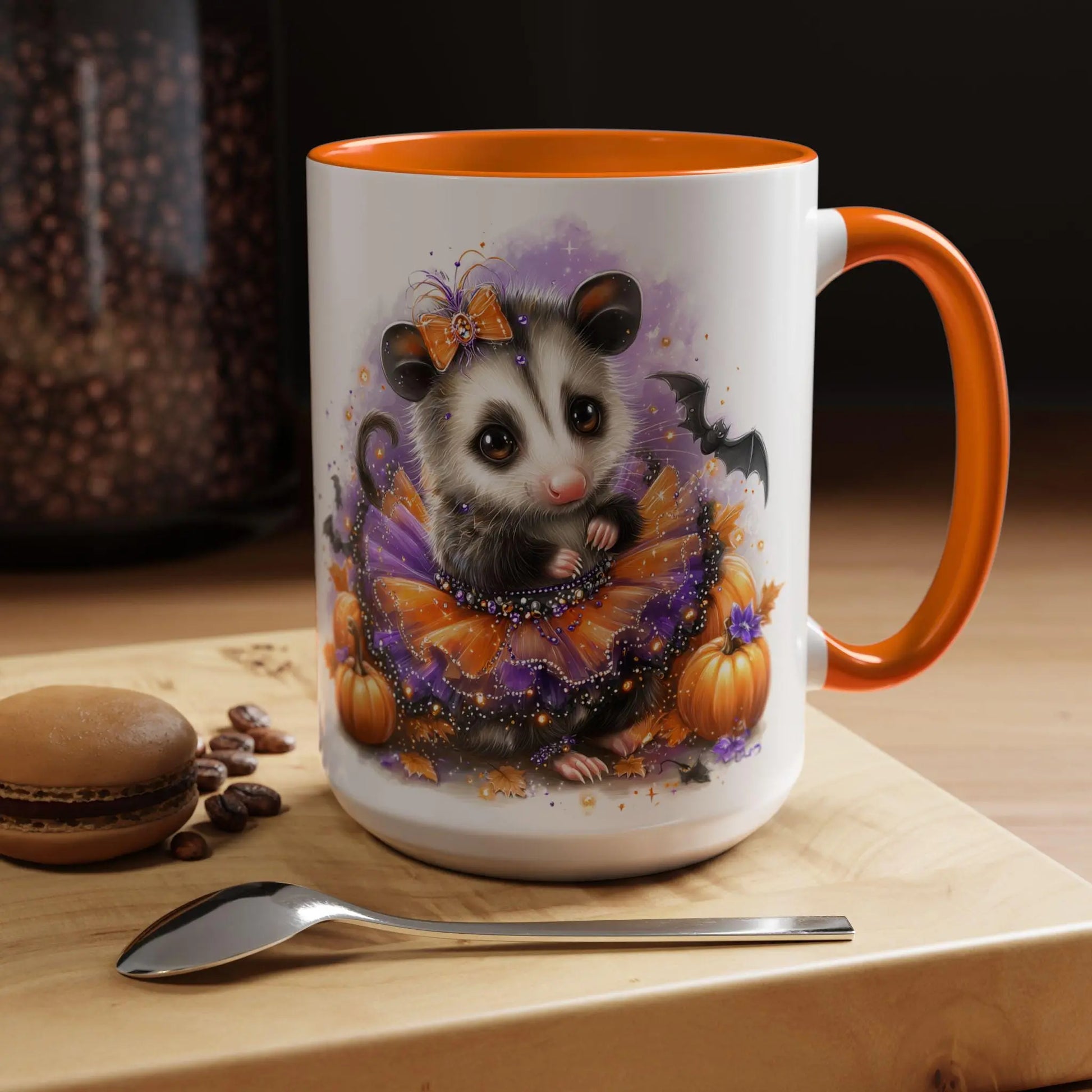 Halloween Possum Coffee Mug, Cute Seasonal Mug, Animal Lover Gift, Pumpkin Mug, Fall Decor, Cozy Drinkware Rainbow Chaos Art Studio