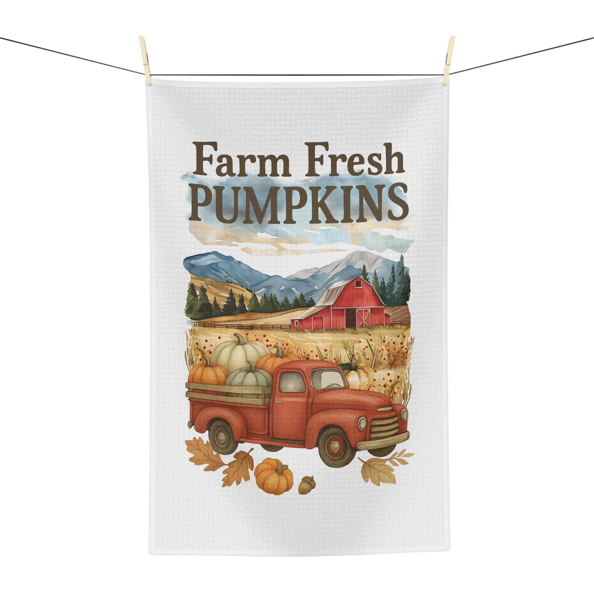 Farm Fresh Pumpkins Microfiber Tea Towel: Rustic Autumn Kitchen Decor Rainbow Chaos Art Studio