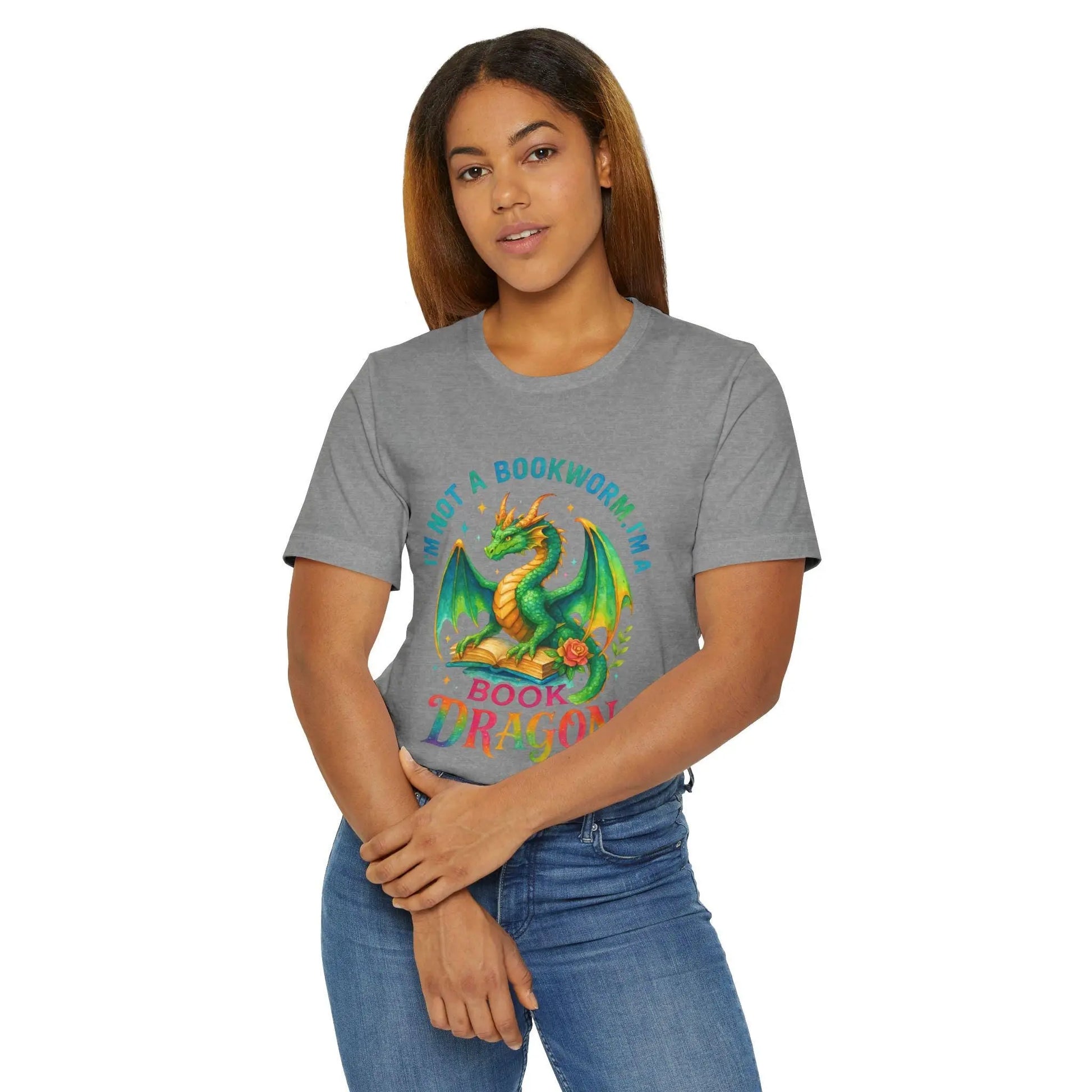 Book Dragon Graphic Tee: Literary Humor Shirt for Book Lovers Rainbow Chaos Art Studio