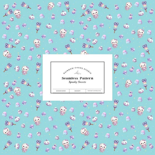 Halloween Seamless Pattern: Spooky Sweets Digital Paper (Instant Download) Rainbow Chaos Art Studio