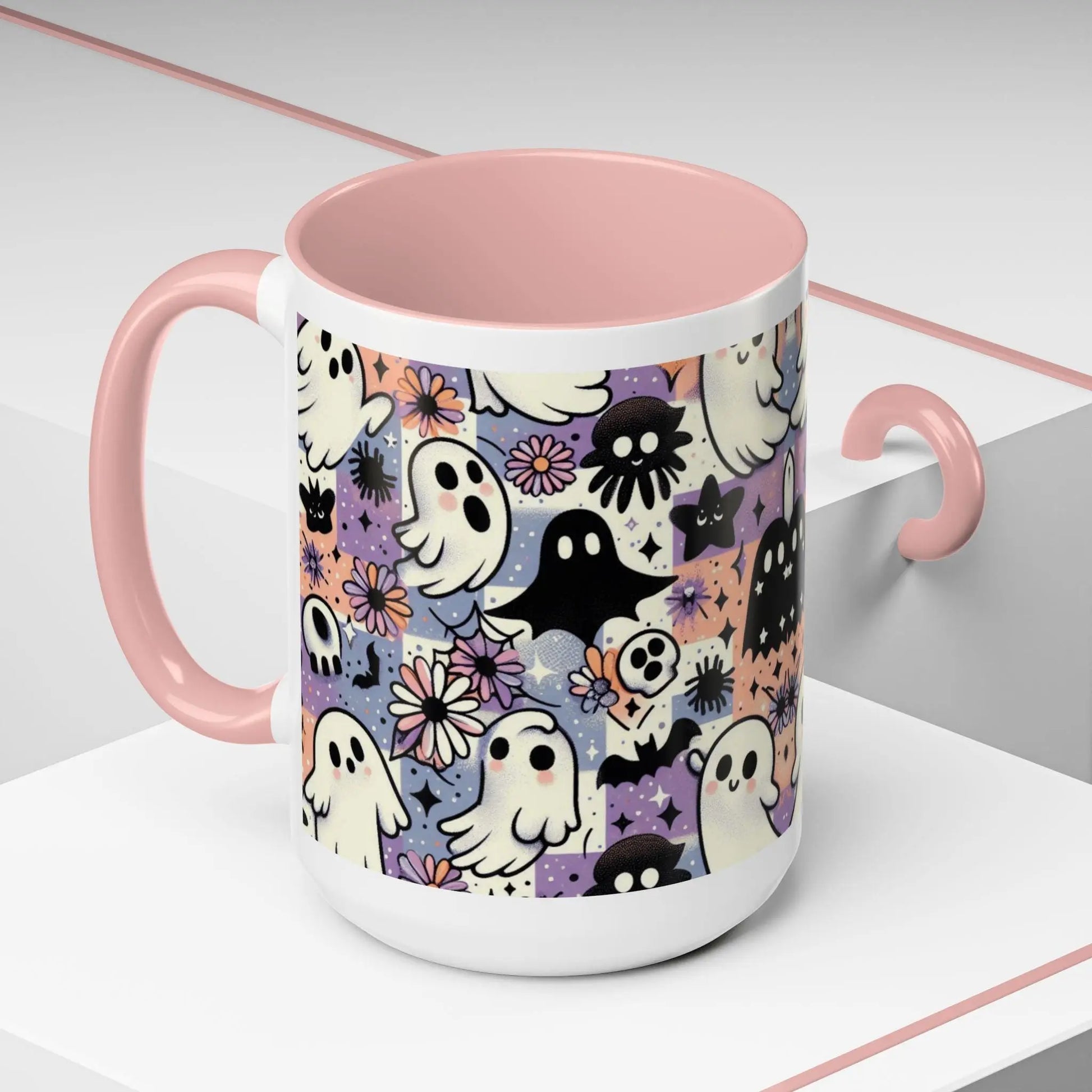 Spooky Ghost Coffee Mug: Halloween Drinkware, Haunted House Decor Rainbow Chaos Art Studio