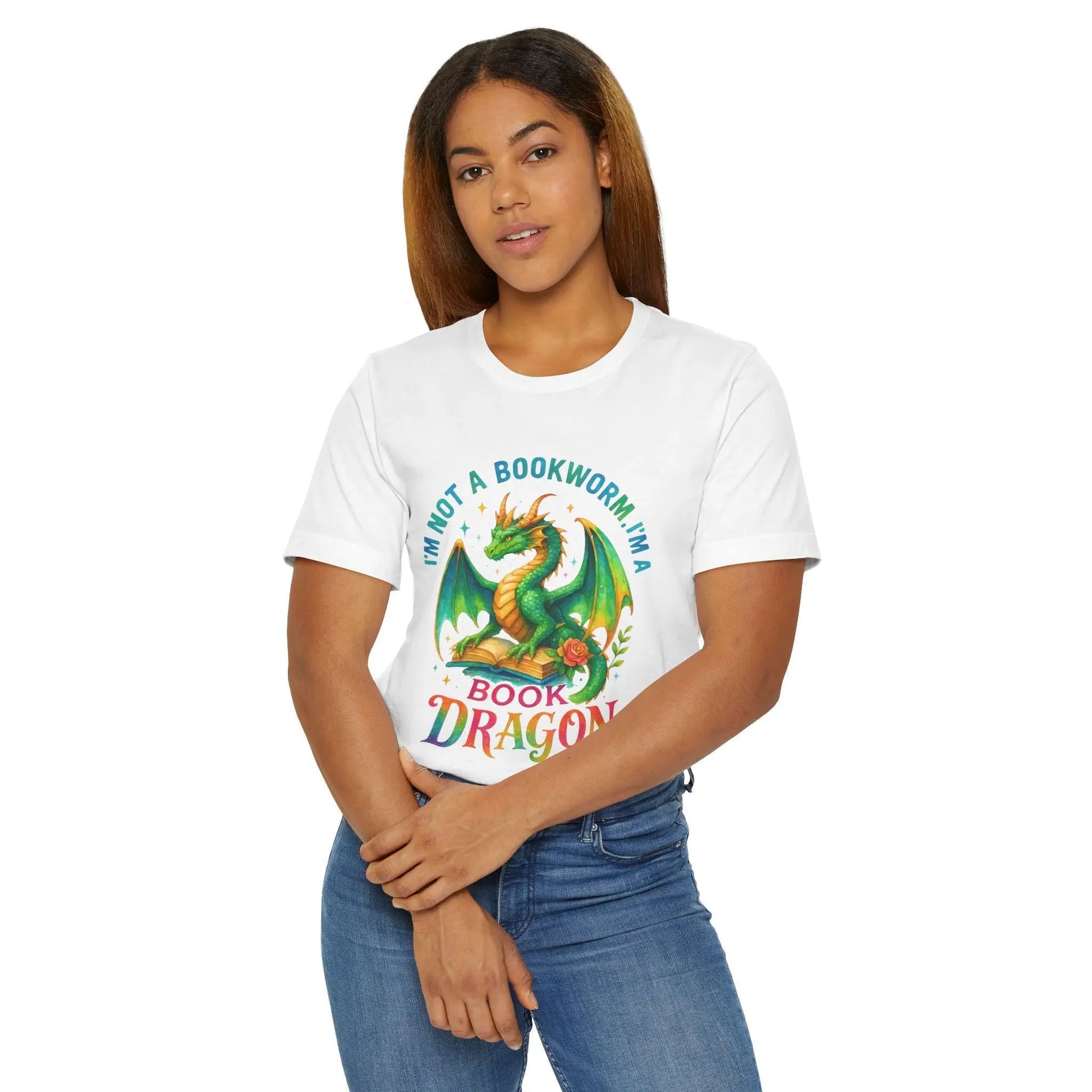 Book Dragon Graphic Tee: Literary Humor Shirt for Book Lovers Rainbow Chaos Art Studio