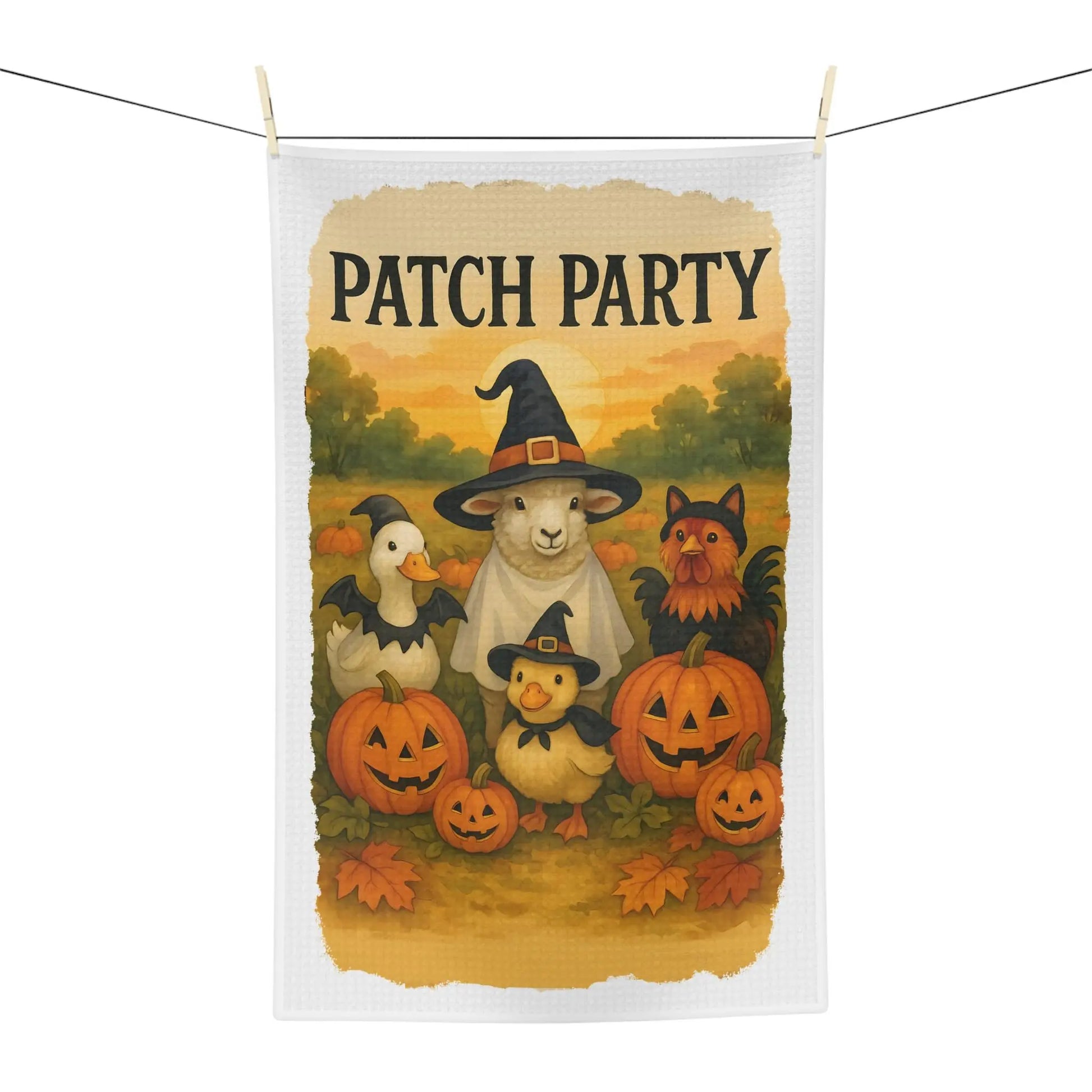 Halloween Tea Towel: Festive Pumpkin Patch Microfiber Kitchen Decor Rainbow Chaos Art Studio