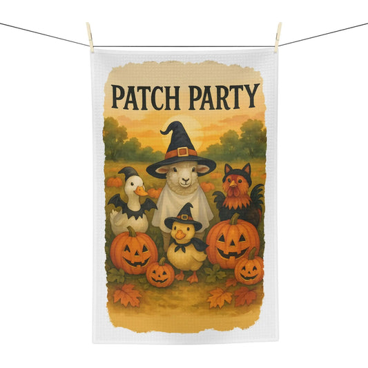 Halloween Tea Towel: Festive Pumpkin Patch Microfiber Kitchen Decor Rainbow Chaos Art Studio