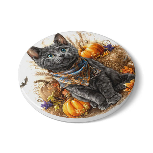 Russian Blue - Autumn Cat Ceramic Coaster | Fall Home Decor | Cute Cat Gifts | Pet Lover Coasters | Halloween Decor Rainbow Chaos Art Studio