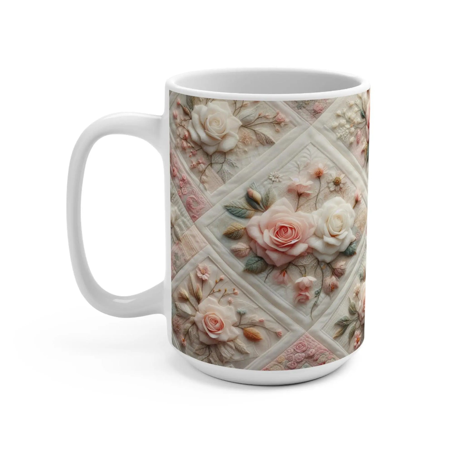 Romantic Floral Coffee Mug: Vintage Style Ceramic Drinkware Rainbow Chaos Art Studio