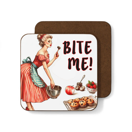Vintage Kitchen Coaster - "Bite Me!" Retro Decor for Home, Gift for Bakers, Fun Kitchenware, Housewarming Essentials, Barware Rainbow Chaos Art Studio