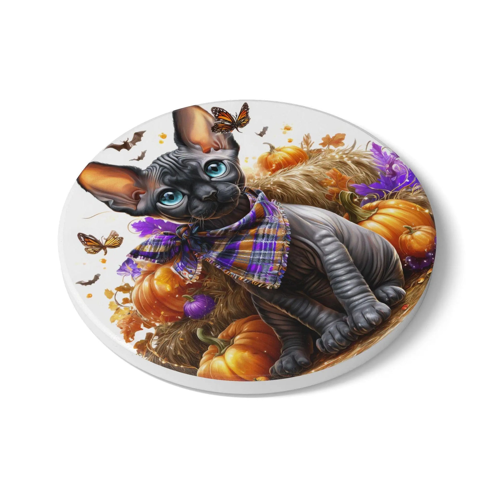 Sphynx Cat Ceramic Coaster: Autumn Decor, Pet Lover Gift Rainbow Chaos Art Studio