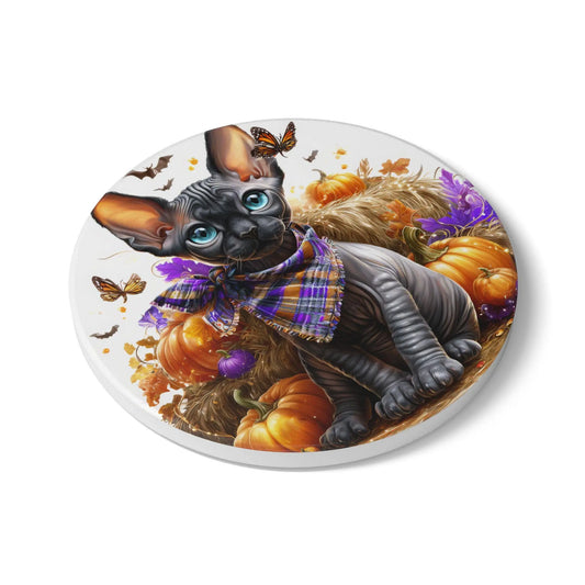 Sphynx Cat Ceramic Coaster: Autumn Decor, Pet Lover Gift Rainbow Chaos Art Studio