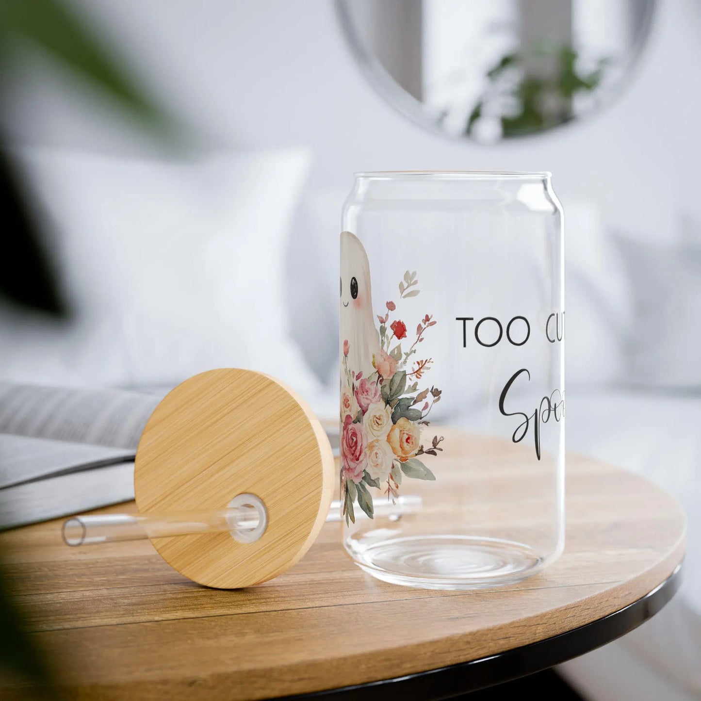 Charming Floral Ghost Sipper Glass, Cute Drinkware, Ideal for Gifts, Home Decor, Halloween or Everyday Use Rainbow Chaos Art Studio