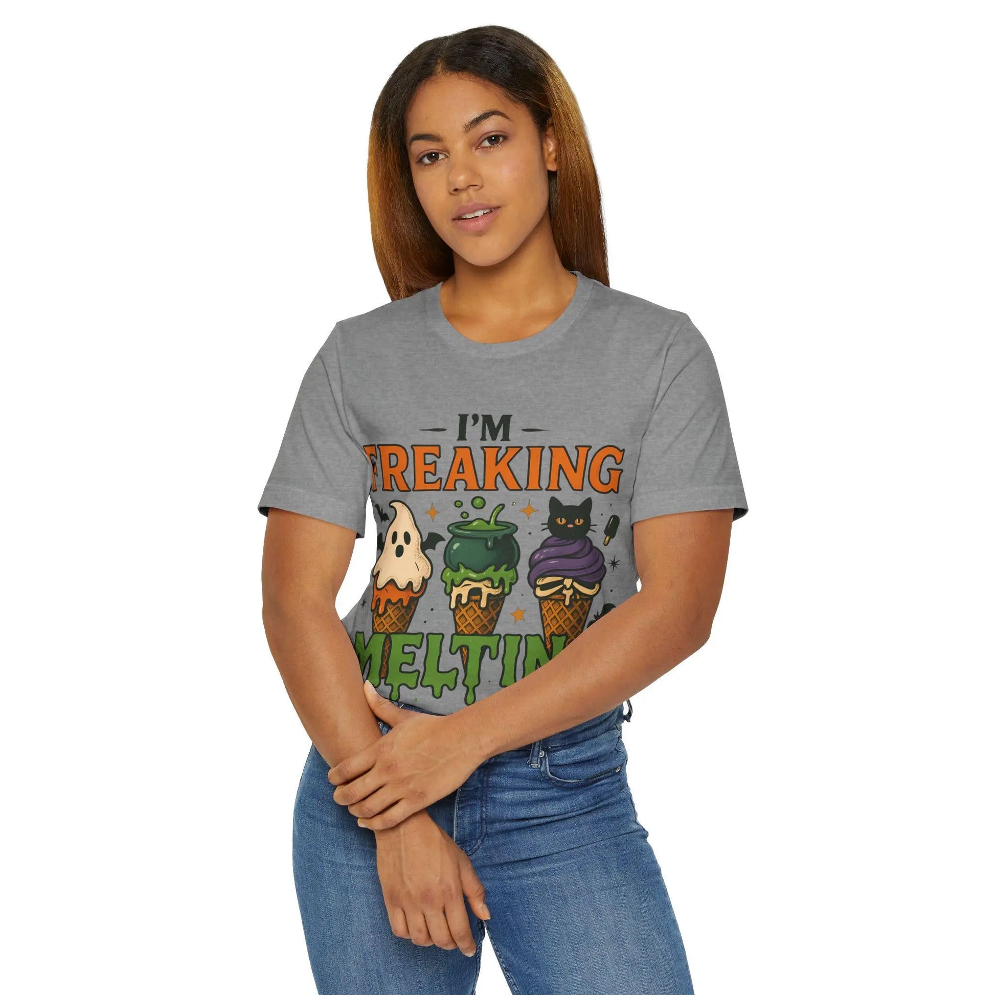 Halloween Cat Ice Cream T-Shirt: Funny Spooky Graphic Tee Rainbow Chaos Art Studio