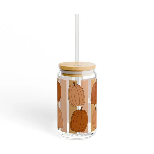 Pumpkin Spice Sipper Glass: 16oz Fall Beverage Container with Straw Rainbow Chaos Art Studio