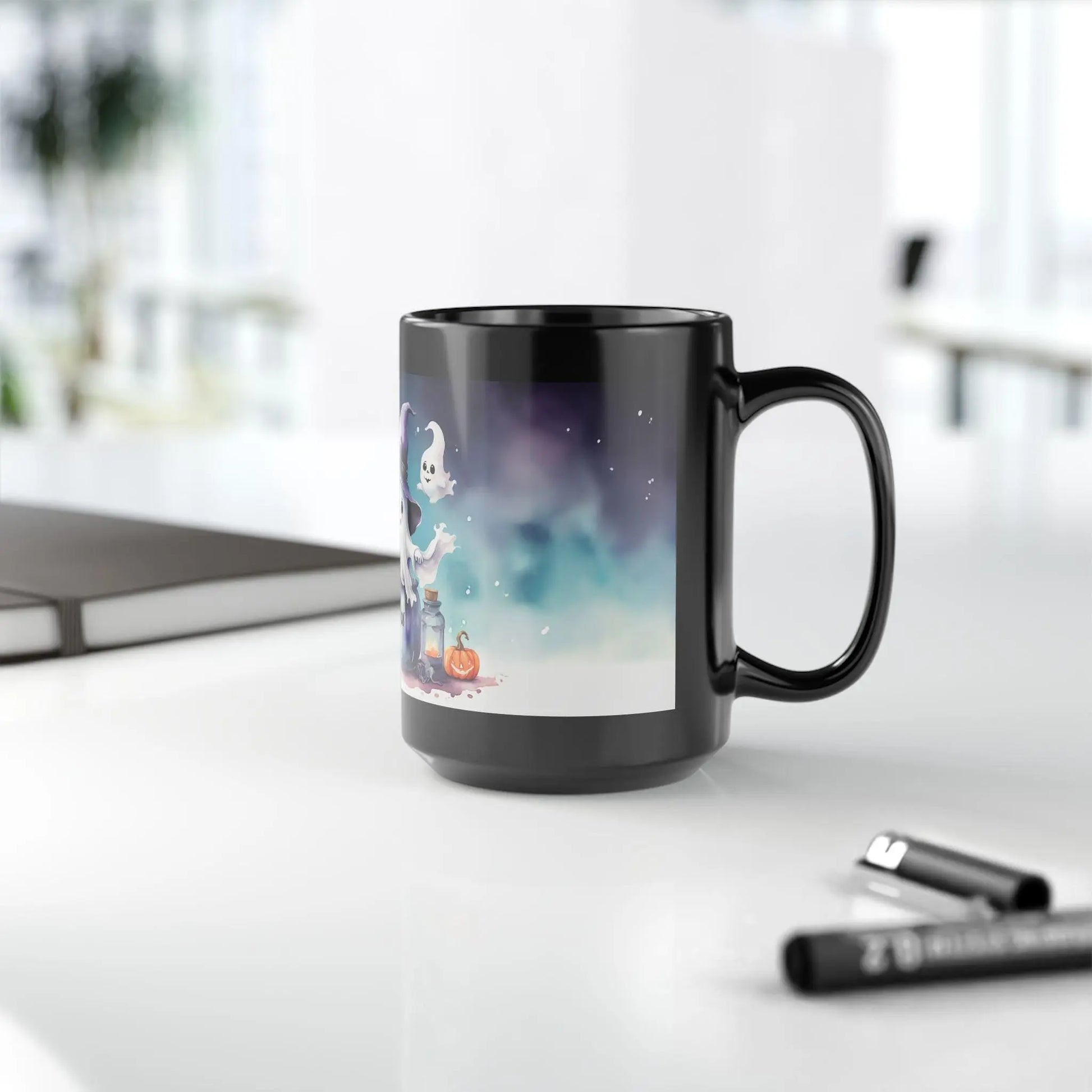 Halloween Witch Ghost Mug: Spooky Coffee Cup, Fall Drinkware Rainbow Chaos Art Studio