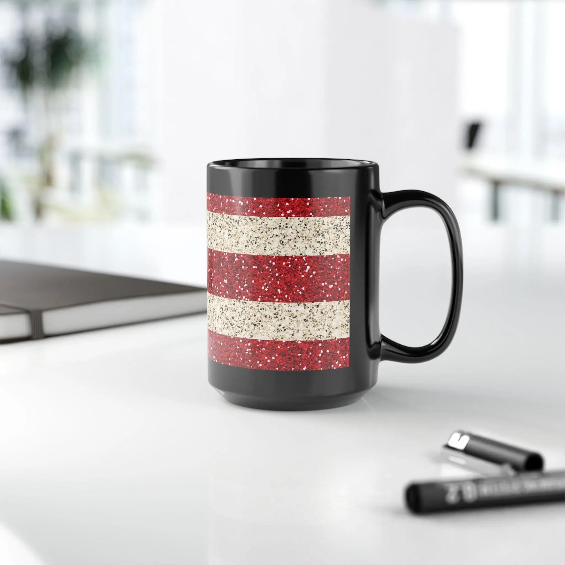 Glitter American Flag Coffee Mug: Patriotic 4th of July Drinkware Rainbow Chaos Art Studio