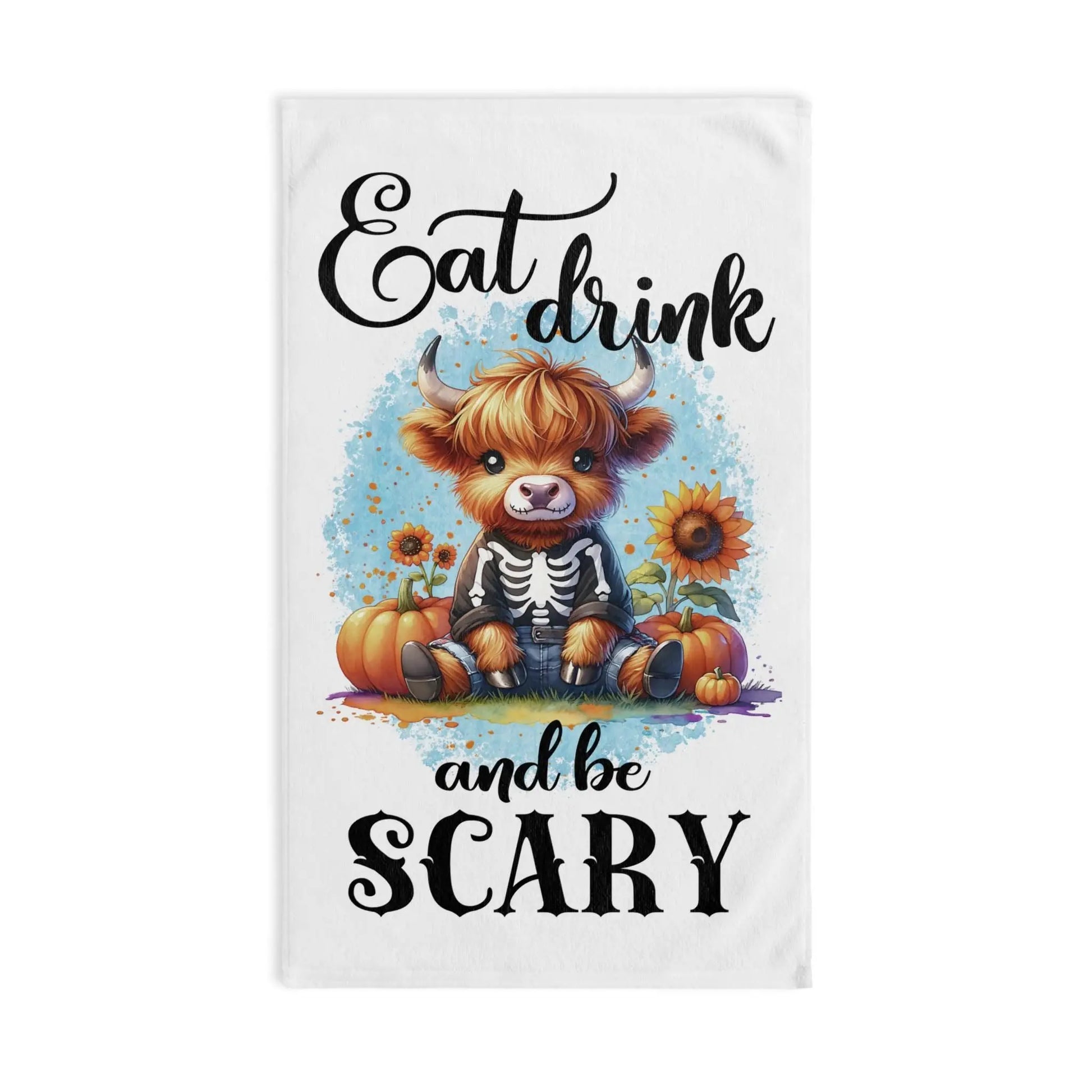 Spooky Farmhouse Halloween Hand Towel: Rustic Cow Decor Rainbow Chaos Art Studio