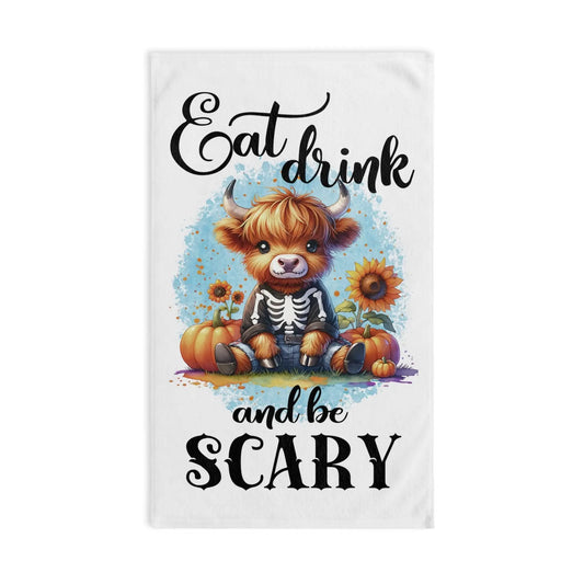 Spooky Farmhouse Halloween Hand Towel: Rustic Cow Decor Rainbow Chaos Art Studio