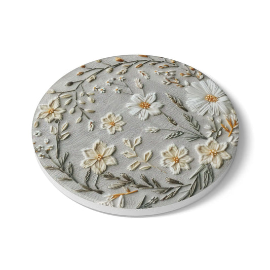 Floral Ceramic Coaster Set: Boho Drink Coasters with Cork Back Rainbow Chaos Art Studio