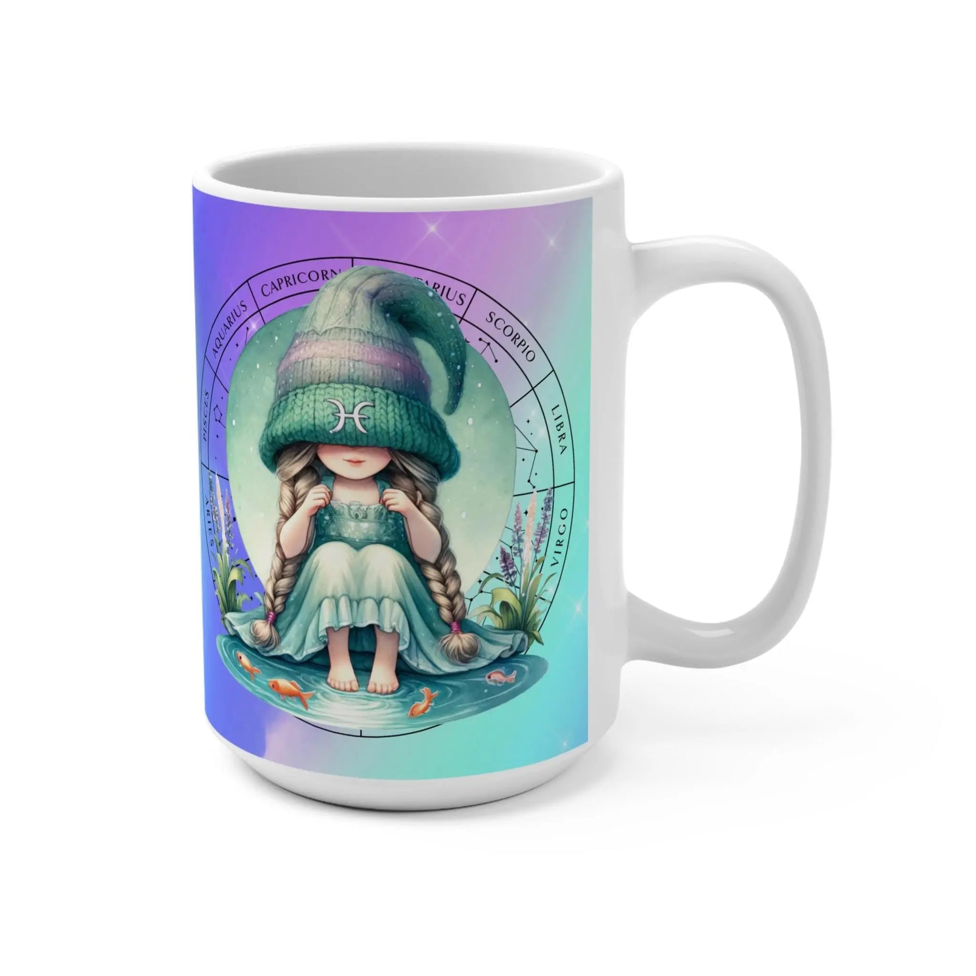 PISCES - Zodiac Gnome Mug, Pisces, Cute Coffee Cup, Birthday Gift - 15oz, Novelty Tea Mug, Unique Ceramic Cup, Astrology Lover Present Rainbow Chaos Art Studio
