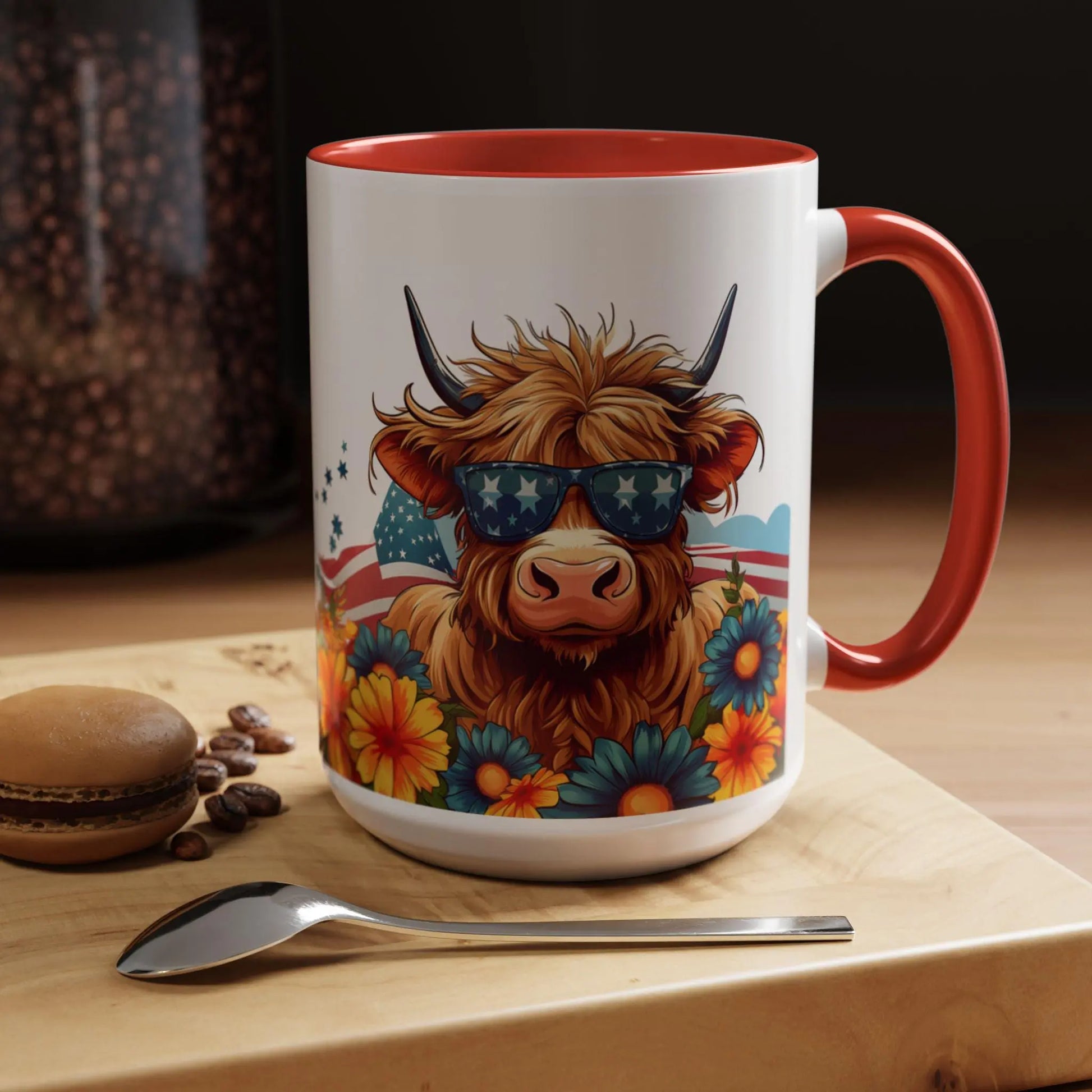Boho Floral Highland Cow Coffee Mug: Unique Home Decor Rainbow Chaos Art Studio