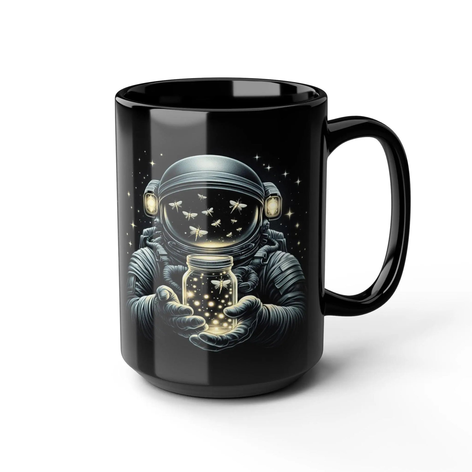 Astronaut Dream Black Coffee Mug: Cosmic Space Lover Gift Rainbow Chaos Art Studio